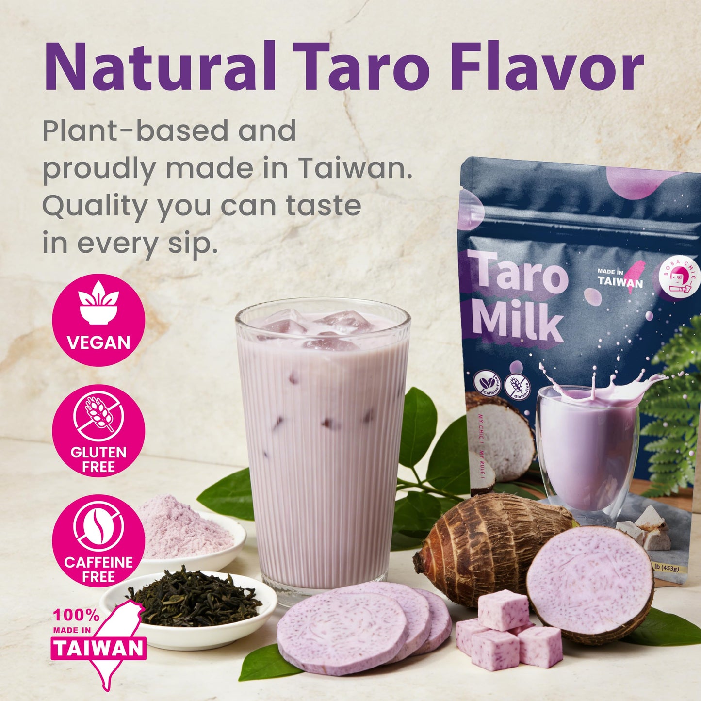 BOBA CHiC Taro Milk Tea Powder - 1.1 Pound - Product of Taiwan
