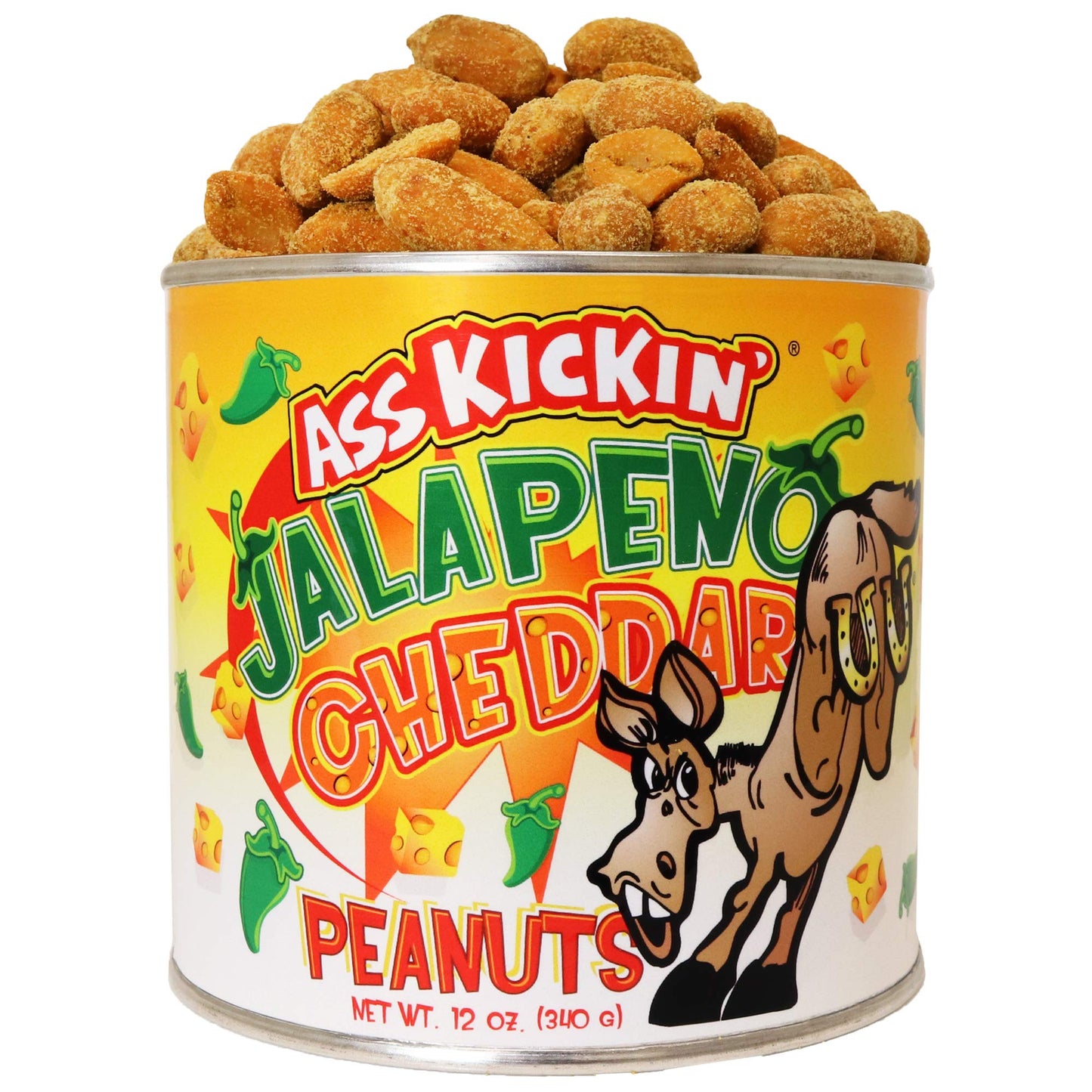 Ass Kickin' Jalapeno Cheddar Peanuts, 12-Ounce Cans (Pack of 6)