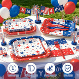 Patriotic Plates and Napkins,96Pcs 4th of July Tableware Set, American Flag Patriotic Party Supplies with Disposable Paper Plates, Napkins,Forks