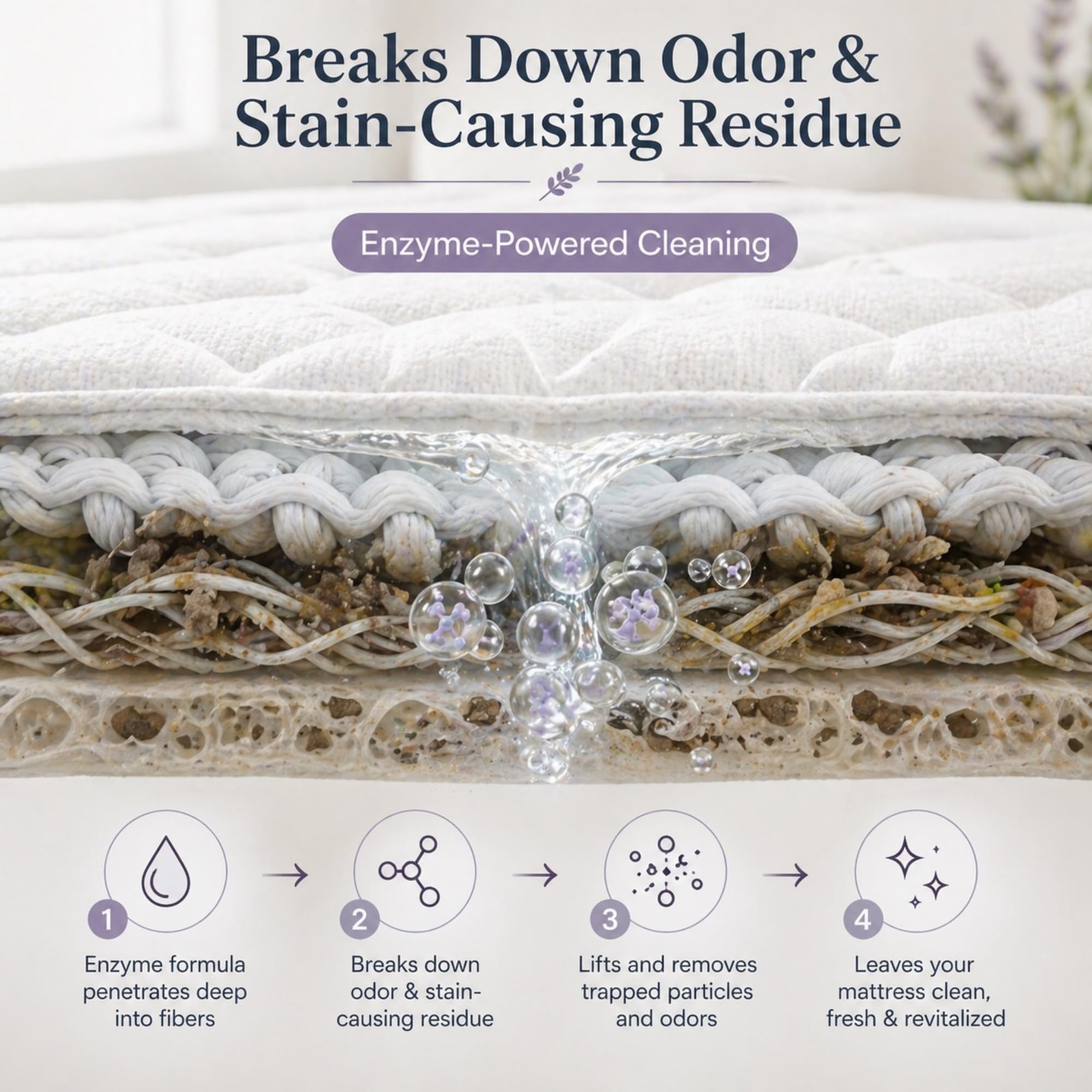 Geode Mattress Cleaner & Deodorizer - Natural Enzyme Formula for Stain & Odor Removal, Sweet Lavender Aroma, Eco-Friendly & Non-Toxic, Safe for All