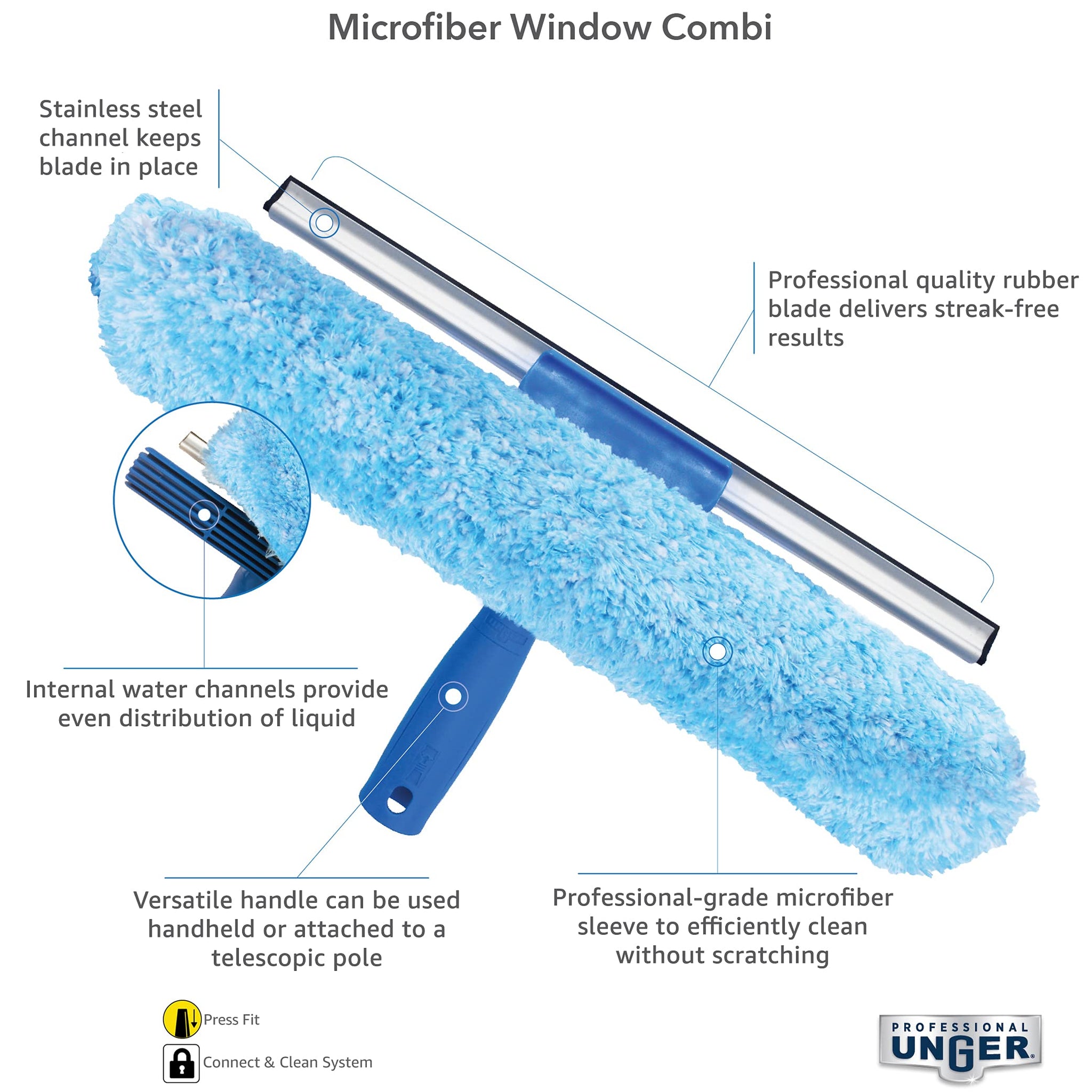 Unger Professional 2-in-1 Squeegee & Scrubber - 10” Window Cleaning Tool - Cleaning Supplies, Squeegee for Window Cleaning, Commercial & Residential