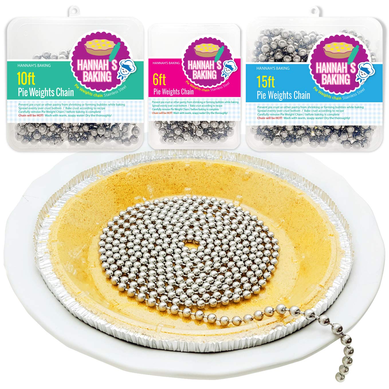 Durable Baking Supplies: 2 Pack Stainless Steel Chain Pie Weights, Reusable and Easy to Clean, Odorless, Safe Pie Weights for Pie Crusts, Oven Safe
