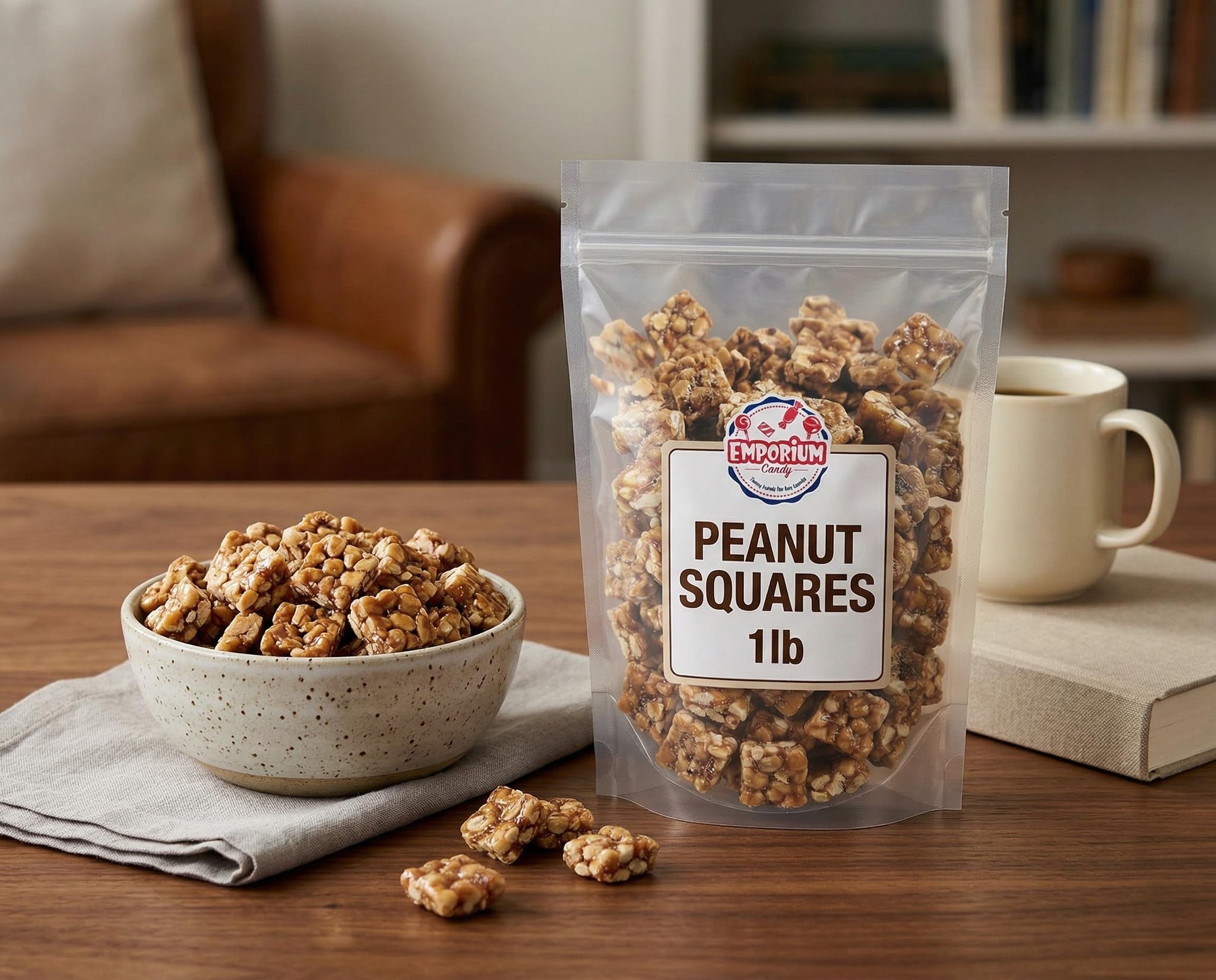 Peanut Squares - 1 lb of Fresh Sweet Crunchy Delicious Roasted Bite Size Snack