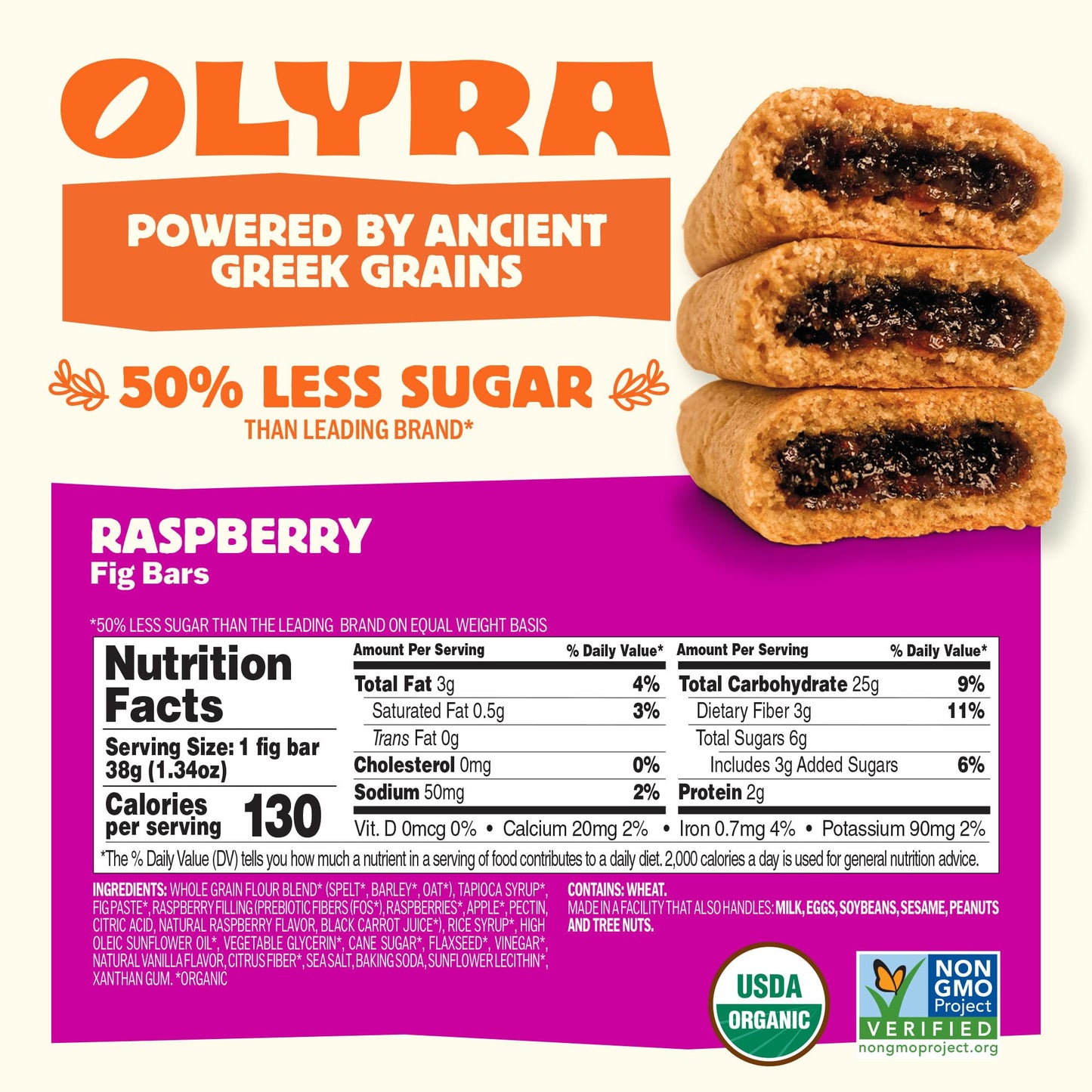 Olyra Raspberry Fig Bars, Organic Snacks, Healthy Snacks for Adults and Kids, Low Sugar, Vegan, Office Breakfast Bars, USDA Certified Organic, Non GMO