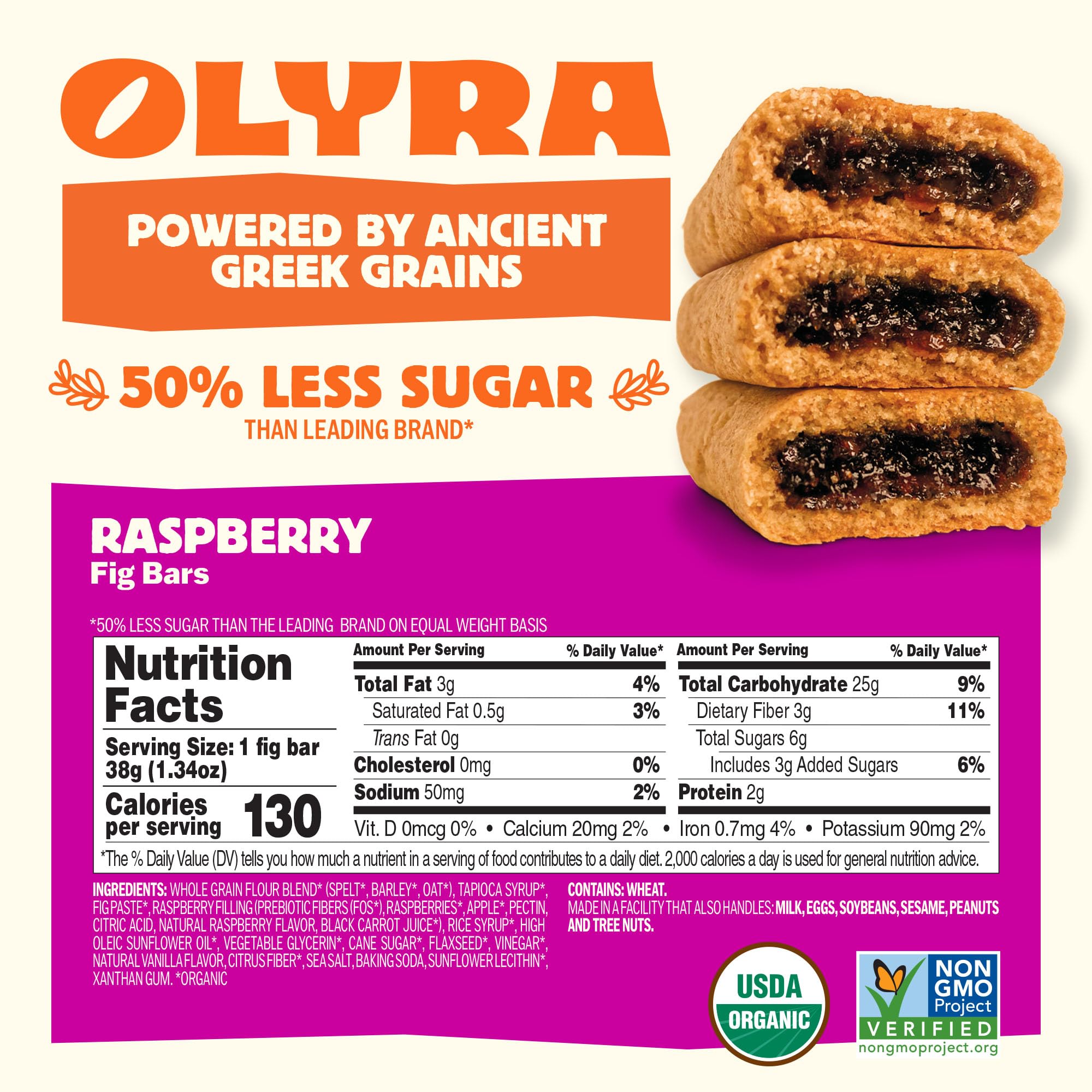 Olyra Raspberry Fig Bars, Organic Snacks, Healthy Snacks for Adults and Kids, Low Sugar, Vegan, Office Breakfast Bars, USDA Certified Organic, Non GMO