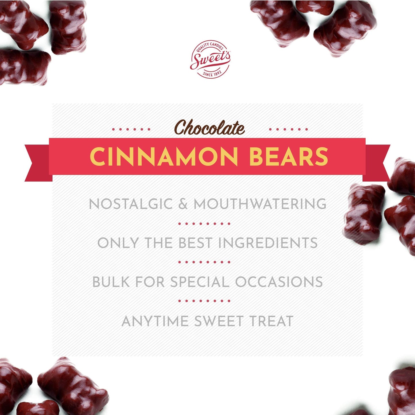 Sweet Candy Company Chocolate Covered Cinnamon Gummy Bears - Real Milk Chocolate, Gourmet Cinnamon Candy, Gluten Free Gummies for Kids and Adults