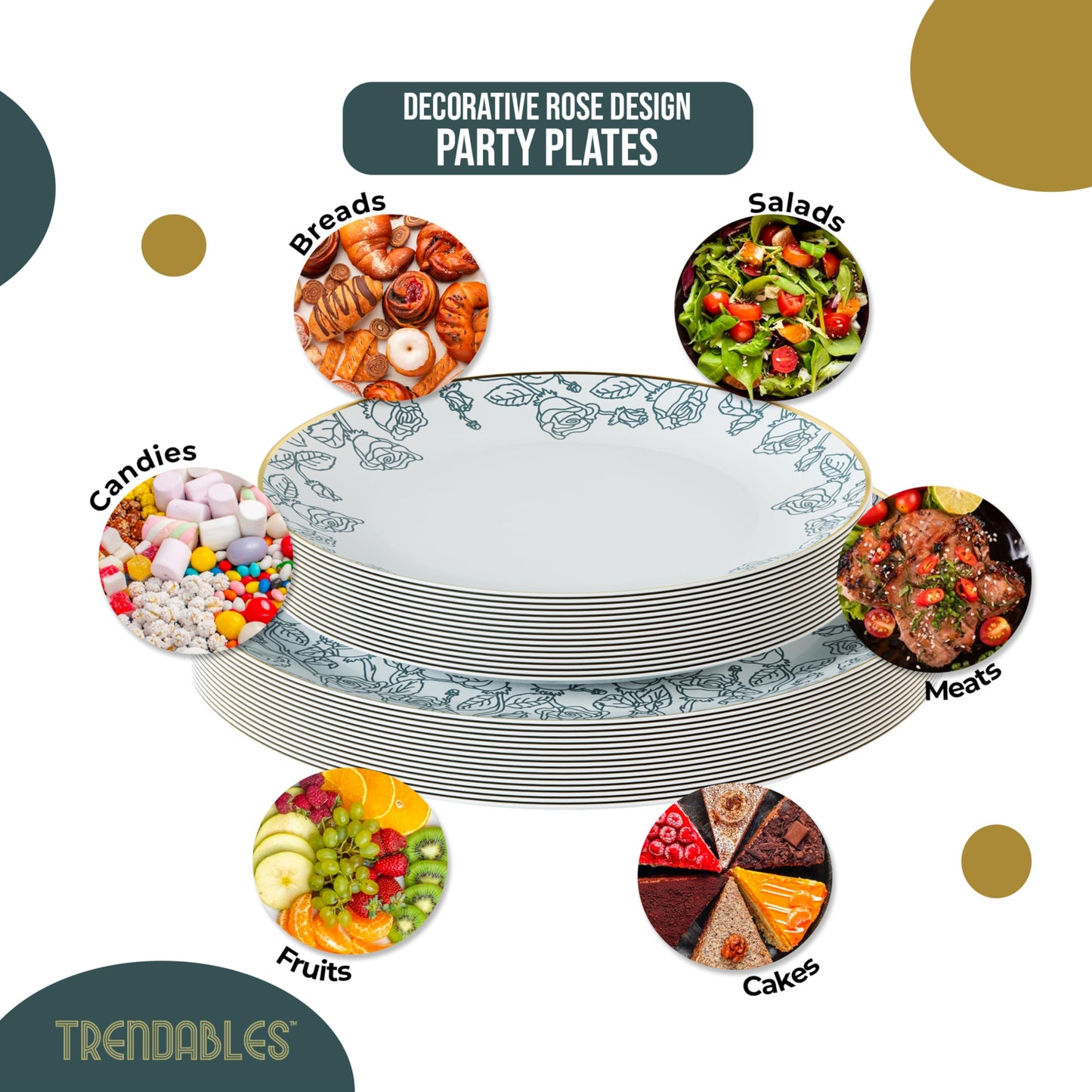 Trendables 40-Piece Plastic Disposable Plates Set For 20 Guests | 8" & 10" Dessert & Dinner Floral Plates | Wedding Ready