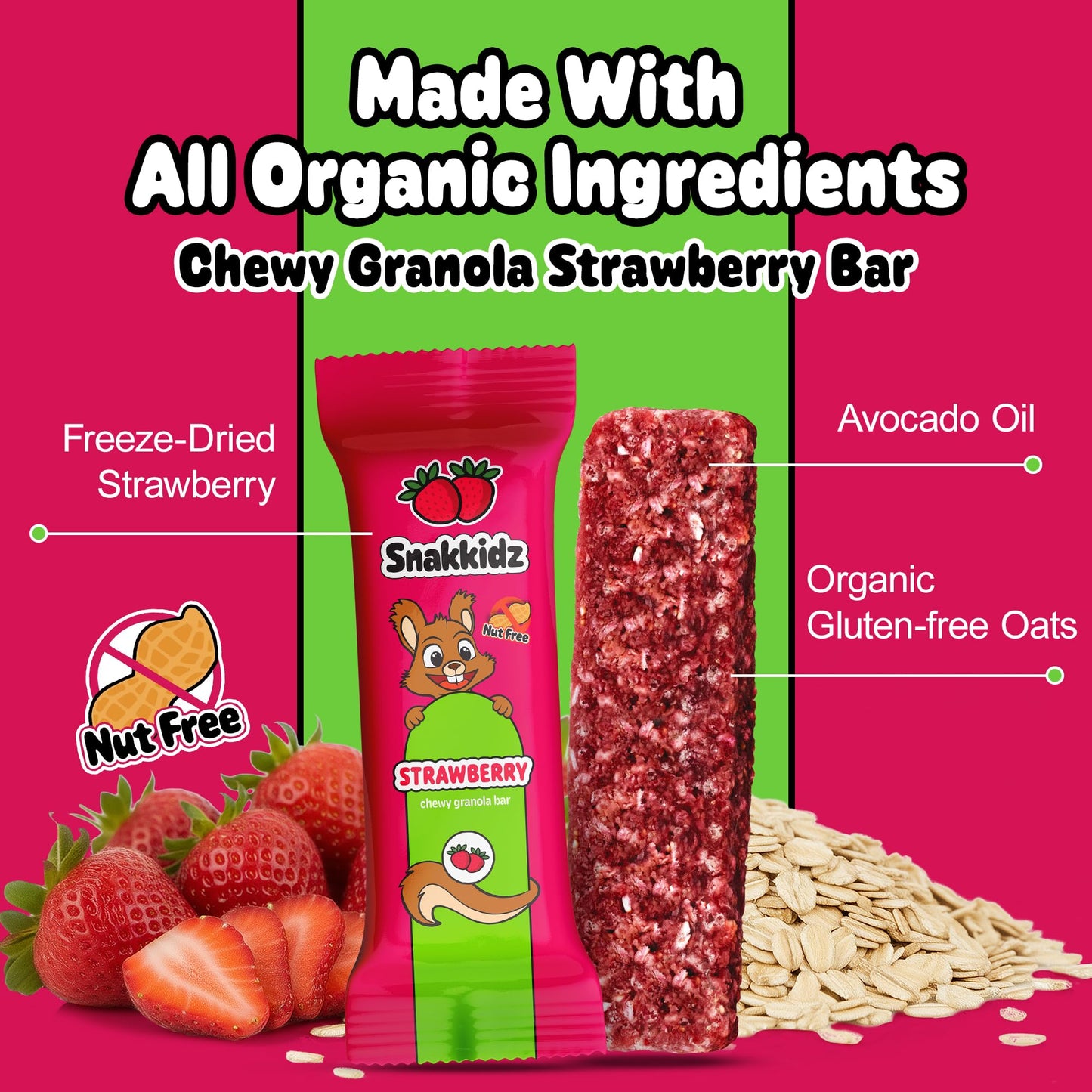 Snakkidz Organic Chewy Granola Bars for Kids, Allergen-Free, Nut-Free, Gluten-Free, Low Sugar Snack Bars Made with Avocado Oil, Individually Wrapped