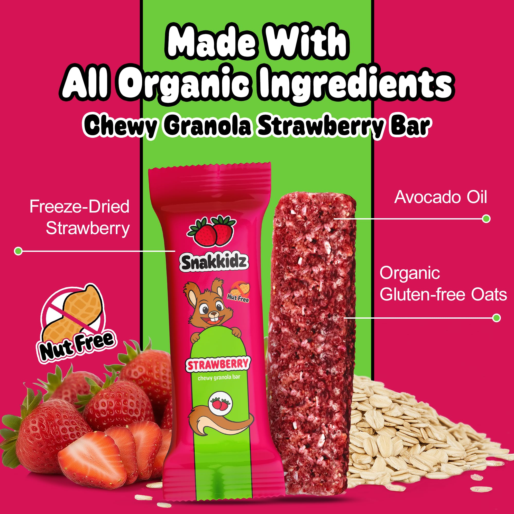 Snakkidz Organic Chewy Granola Bars for Kids, Allergen-Free, Nut-Free, Gluten-Free, Low Sugar Snack Bars Made with Avocado Oil, Individually Wrapped