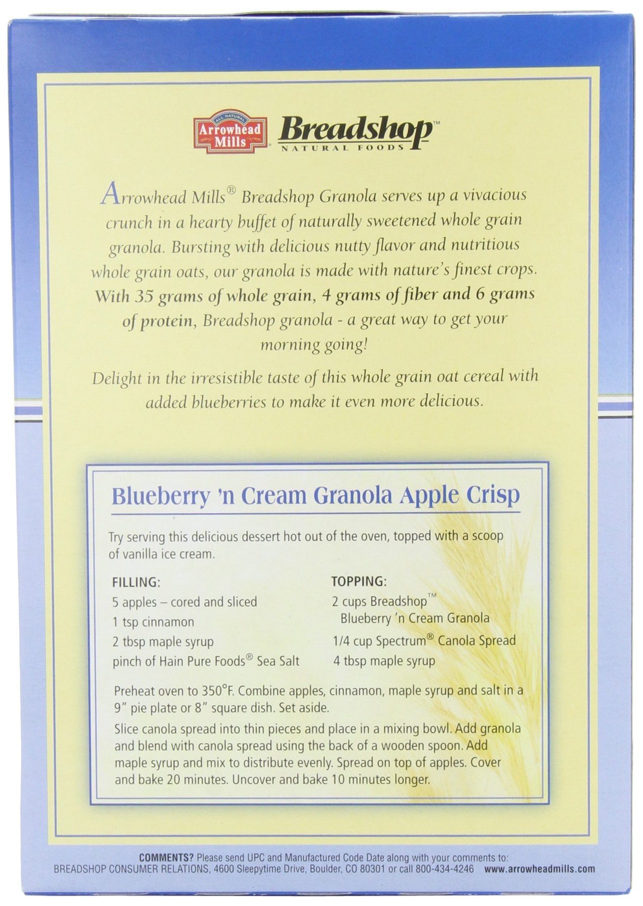 Arrowhead Mills Breadshop Blueberry 'n Cream Granola, 13 Ounce Boxes (Pack of 6)