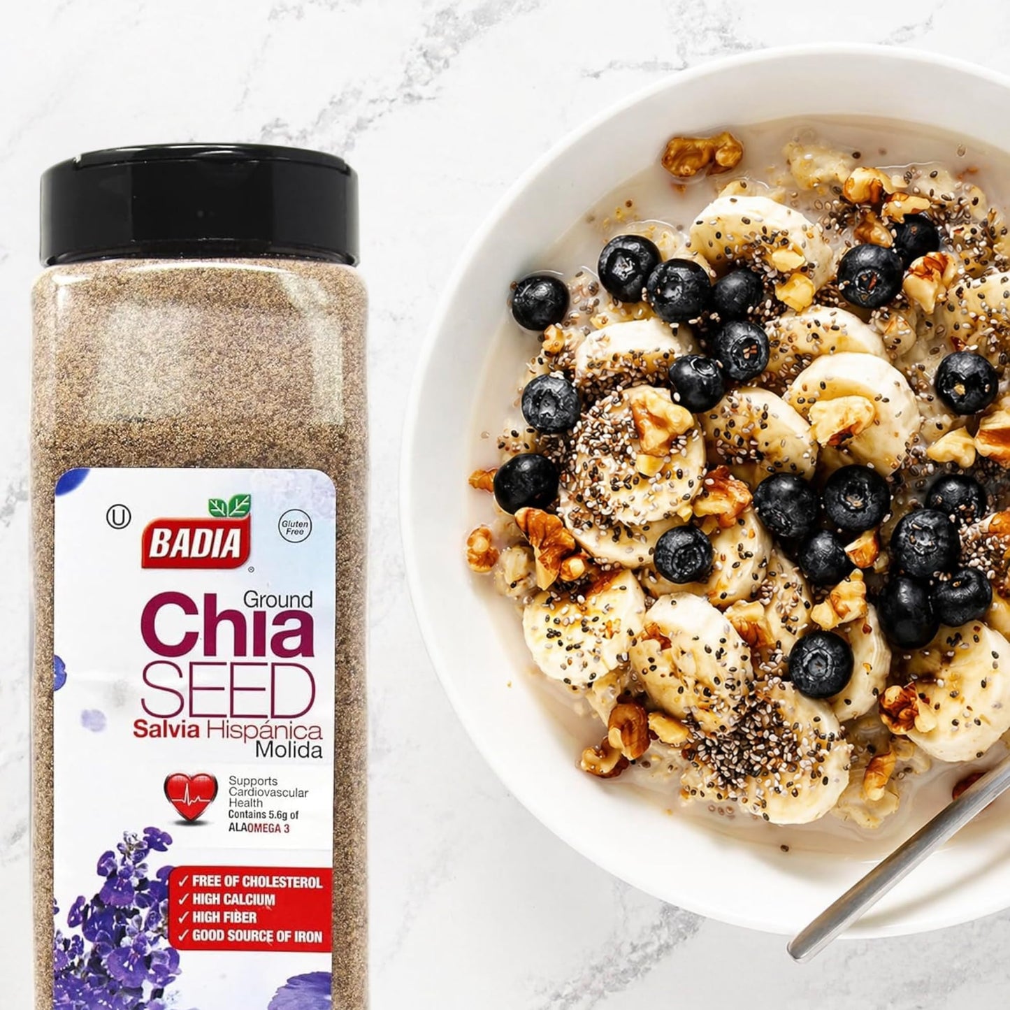 Badia Ground Chia Seeds, 16 oz - Superfood for Smoothies, Baking & Cooking - Source of Fiber, Omega-3 & Protein