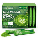 Viridworks Organic Matcha Green Tea Powder Stick Packs - Ceremonial Grade (First Spring Harvest) - Unsweetened Single Serve Packets - USDA, JAS