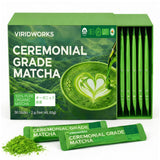 Viridworks Organic Matcha Green Tea Powder Stick Packs - Ceremonial Grade (First Spring Harvest) - Unsweetened Single Serve Packets - USDA, JAS
