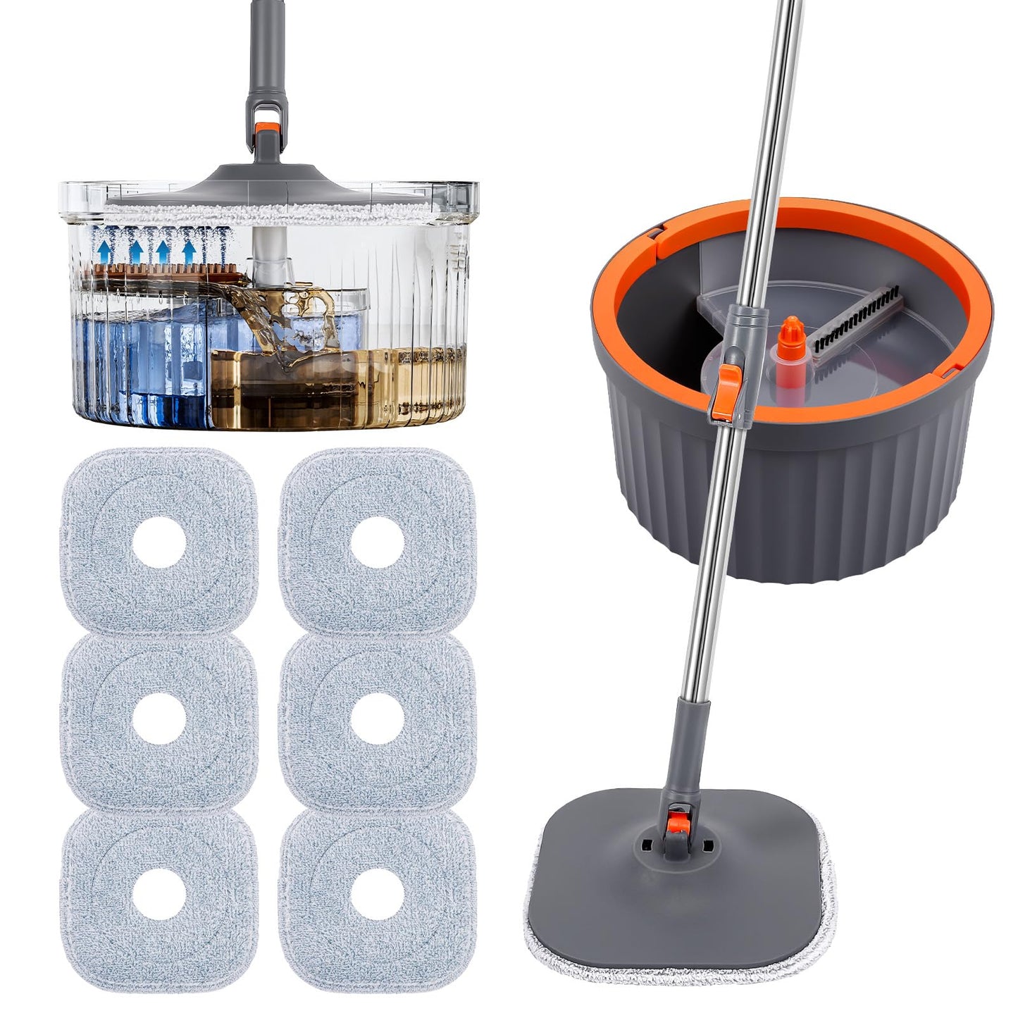 Chabatree Mop and Bucket Set?Spin Mop and Bucket Set with Separate Dirty and Clean Water?6 Replaceable Mop Pads?Deep-Cleaning Mops for Floors