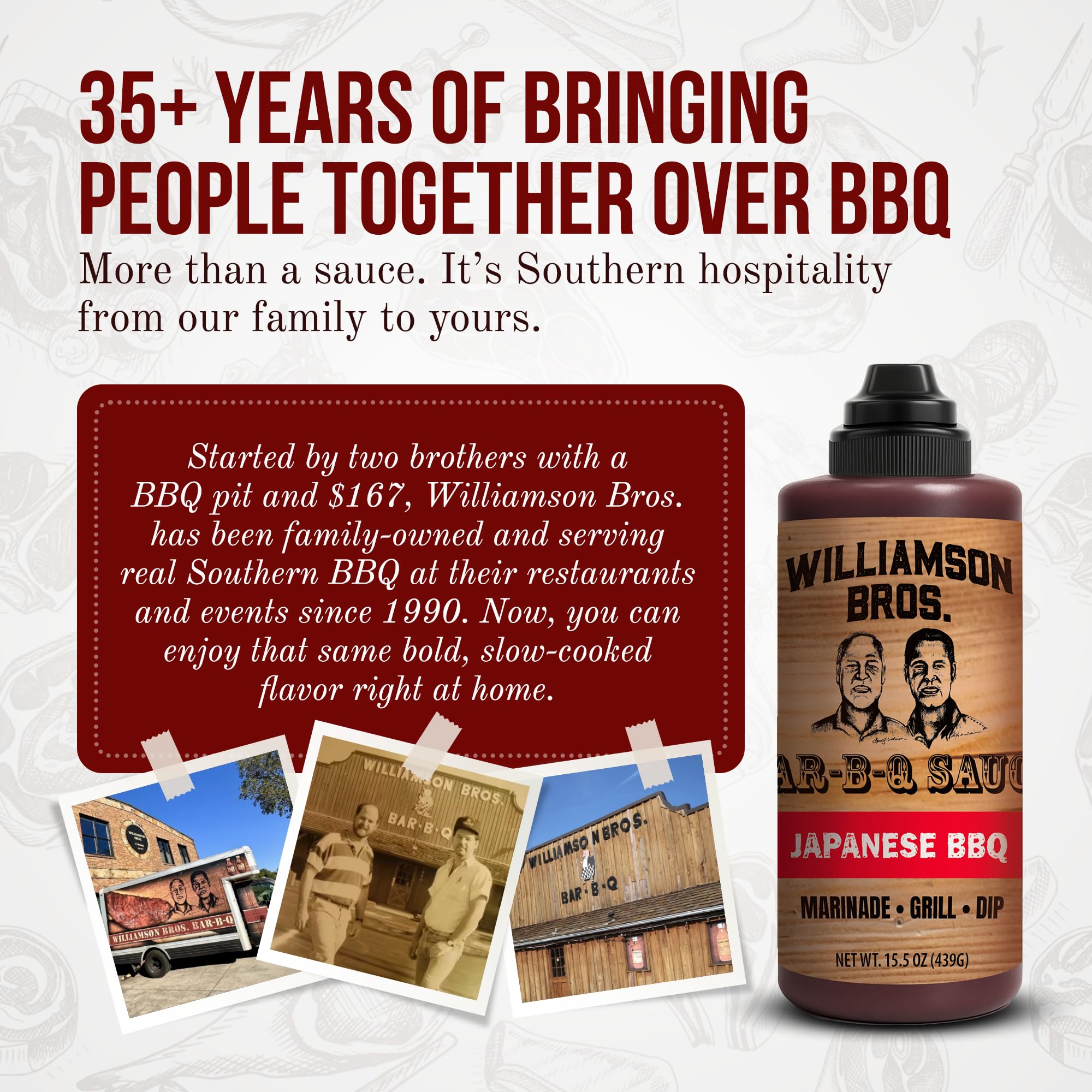 Williamson Bros - Japanese BBQ Sauce | Sweet & Savory with Soy, Sake & Mirin | Teriyaki-Inspired Marinade & Grilling Sauce, 15.5 oz