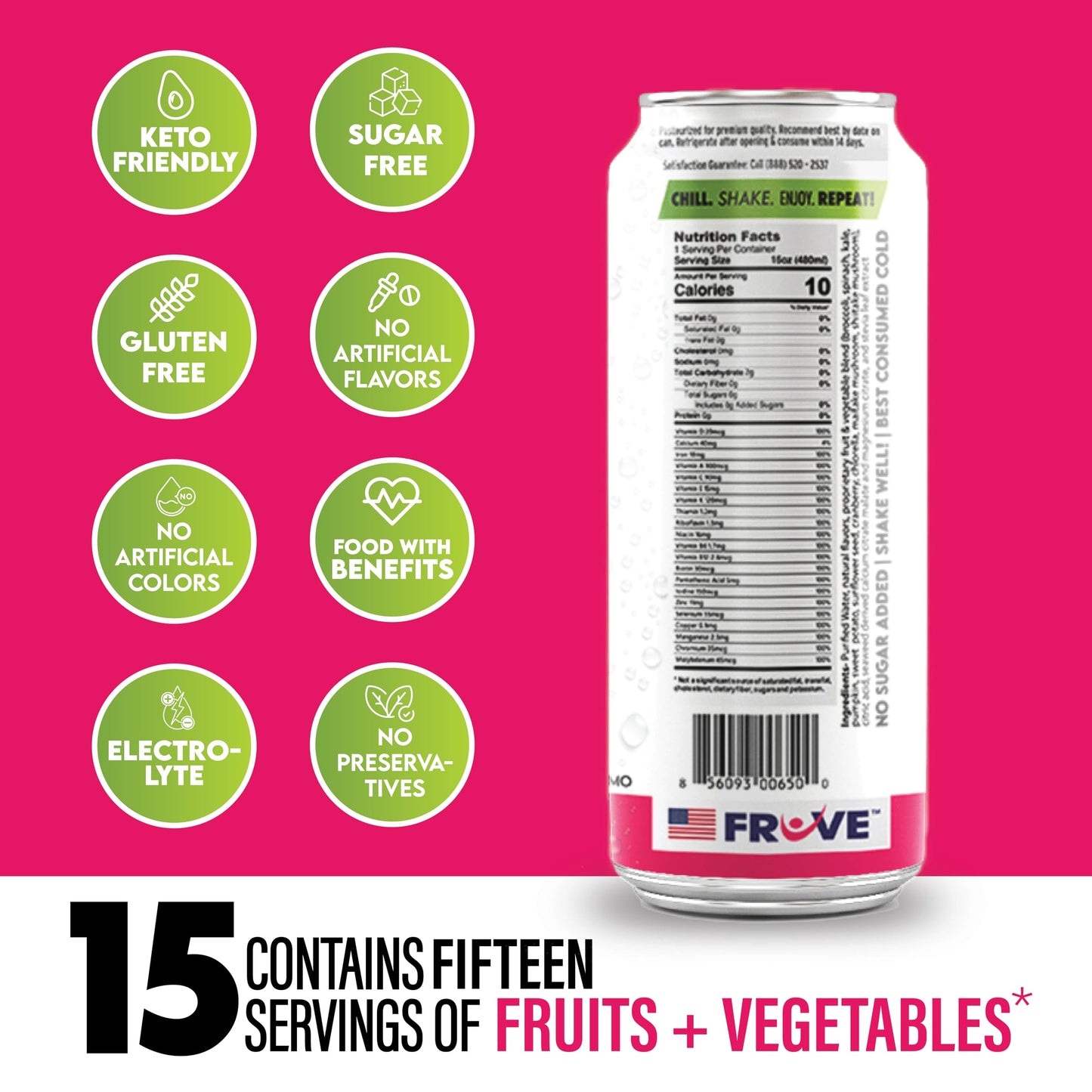 FrUve Super Water | Raspberry Lemon Flavor | 12 16oz Cans | Healthy Drink | Zero Sugar | Low Calorie Drink | Powerful Antioxidants | Boosts Immune