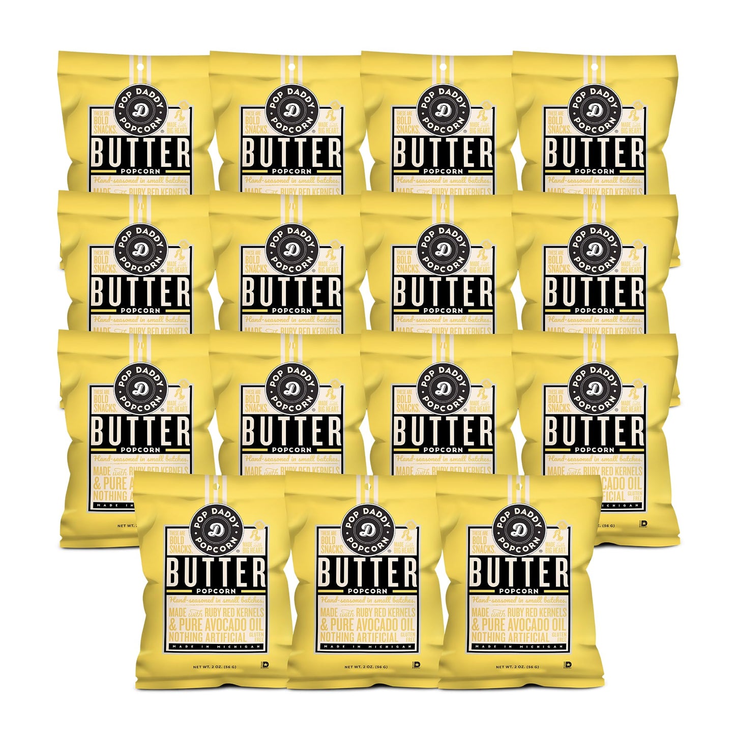 Pop Daddy Butter, 2 Oz Gluten Free Hand Seasoned Gourmet Flavored Popcorn Snacks, 15 Pack
