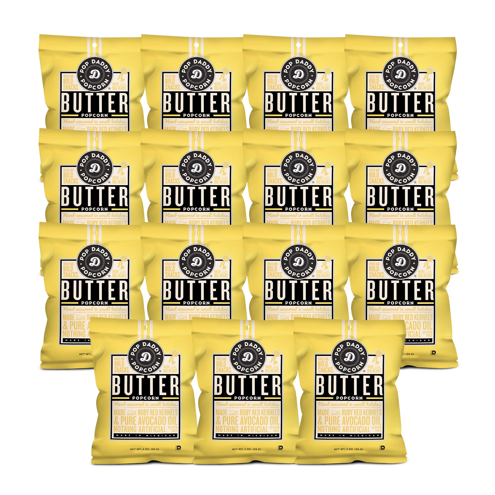 Pop Daddy Butter, 2 Oz Gluten Free Hand Seasoned Gourmet Flavored Popcorn Snacks, 15 Pack