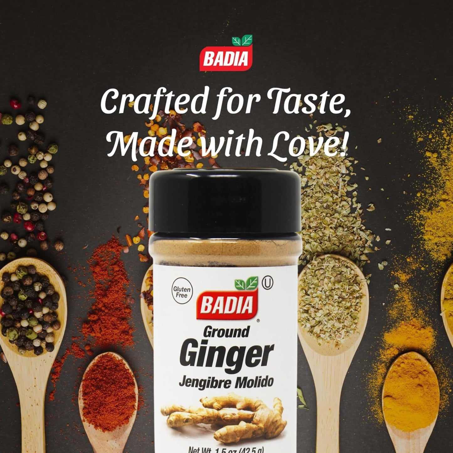 Badia Ground Ginger Powder, 1.5 oz - Premium Ground Ginger Root for Cooking, Baking, Tea & Spice Blends - Warm, Aromatic Flavor