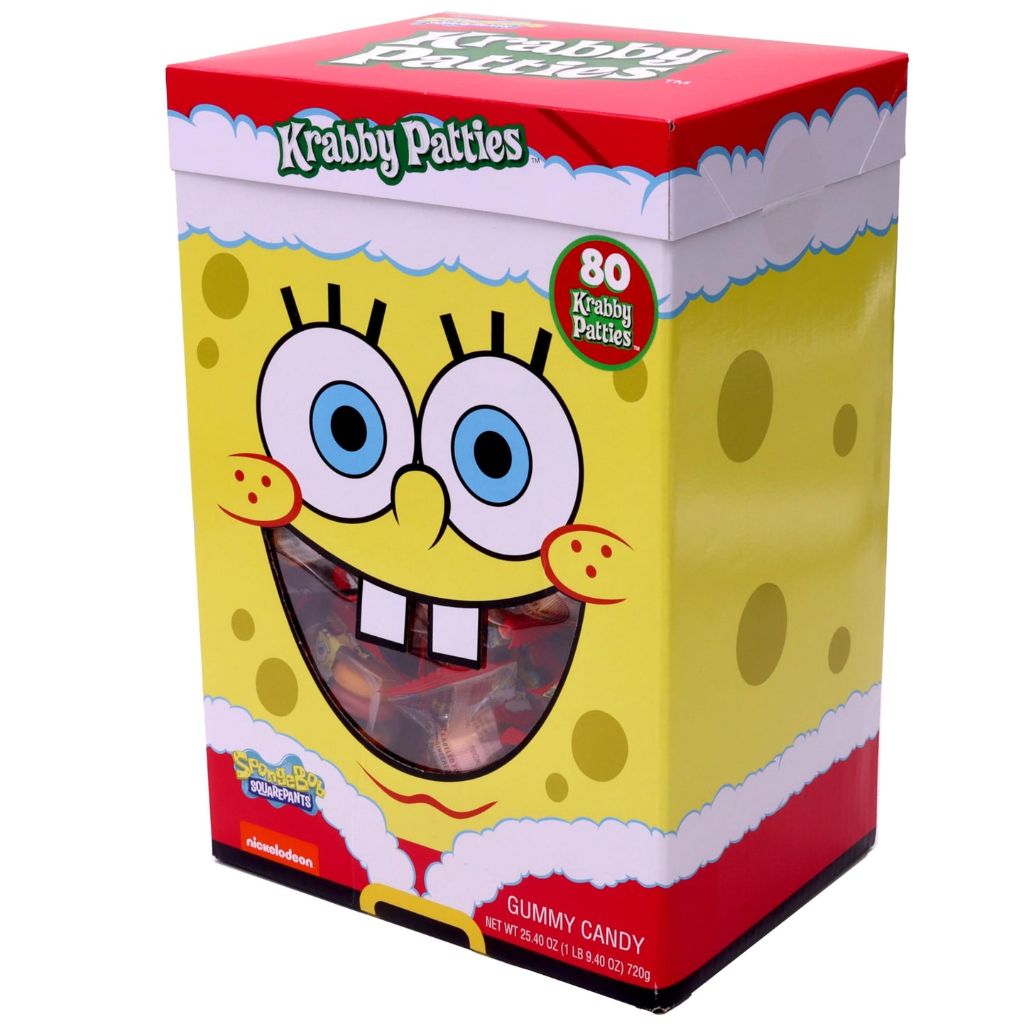 SpongeBob SquarePants Krabby Patty Gummy Candy Santa Box, 80 Count, Christmas Stocking Stuffers and Gifts, by Frankford Candy
