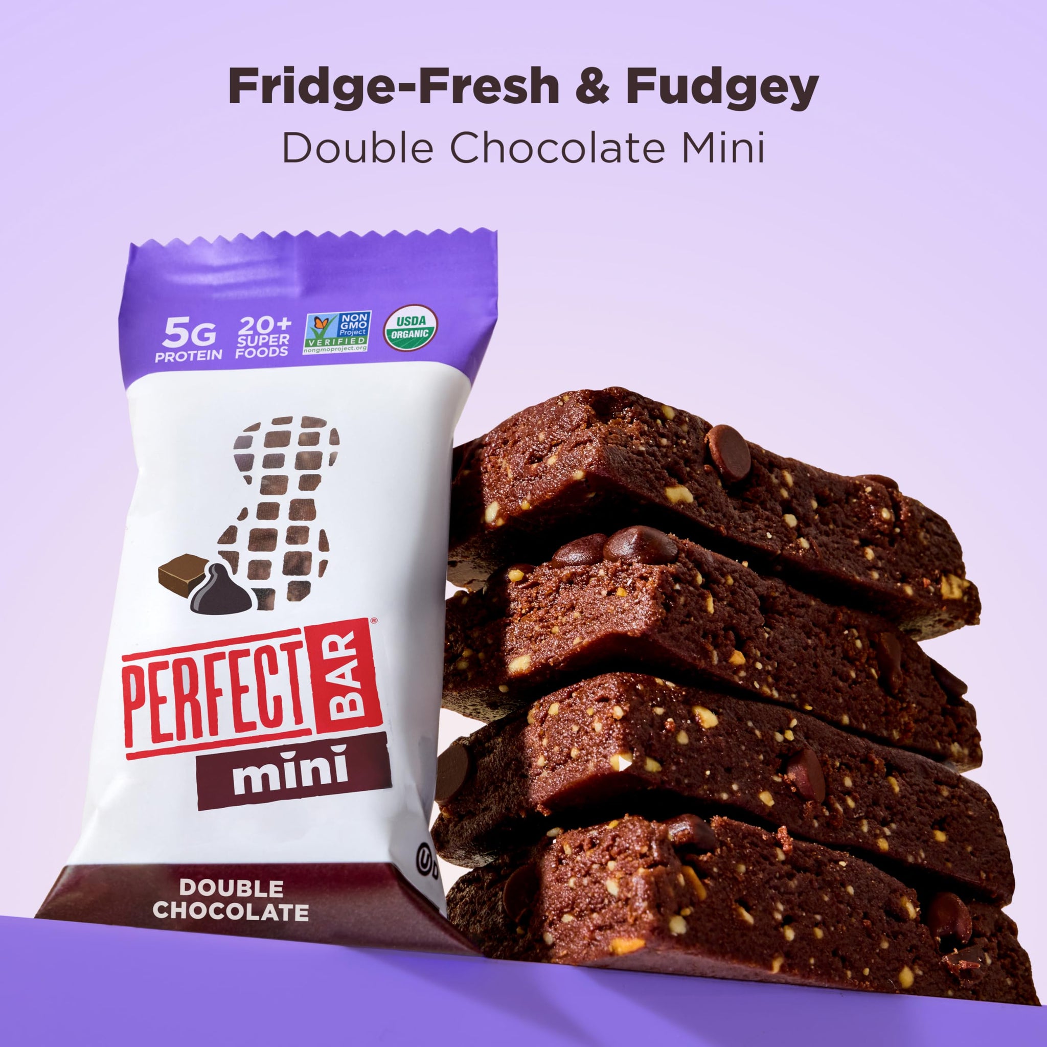 Perfect Bar Mini Protein Bars, Double Chocolate, Gluten Free, Made with Organic Honey, Peanut Butter, Cookie Dough Texture, Refrigerated, 24 Count