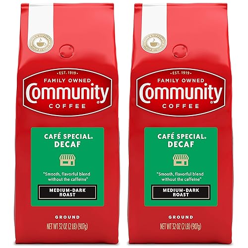 Community Coffee Café Special Decaf 64 Ounces, Medium Dark Roast Ground Coffee, 32 Ounce Bag (Pack of 2)