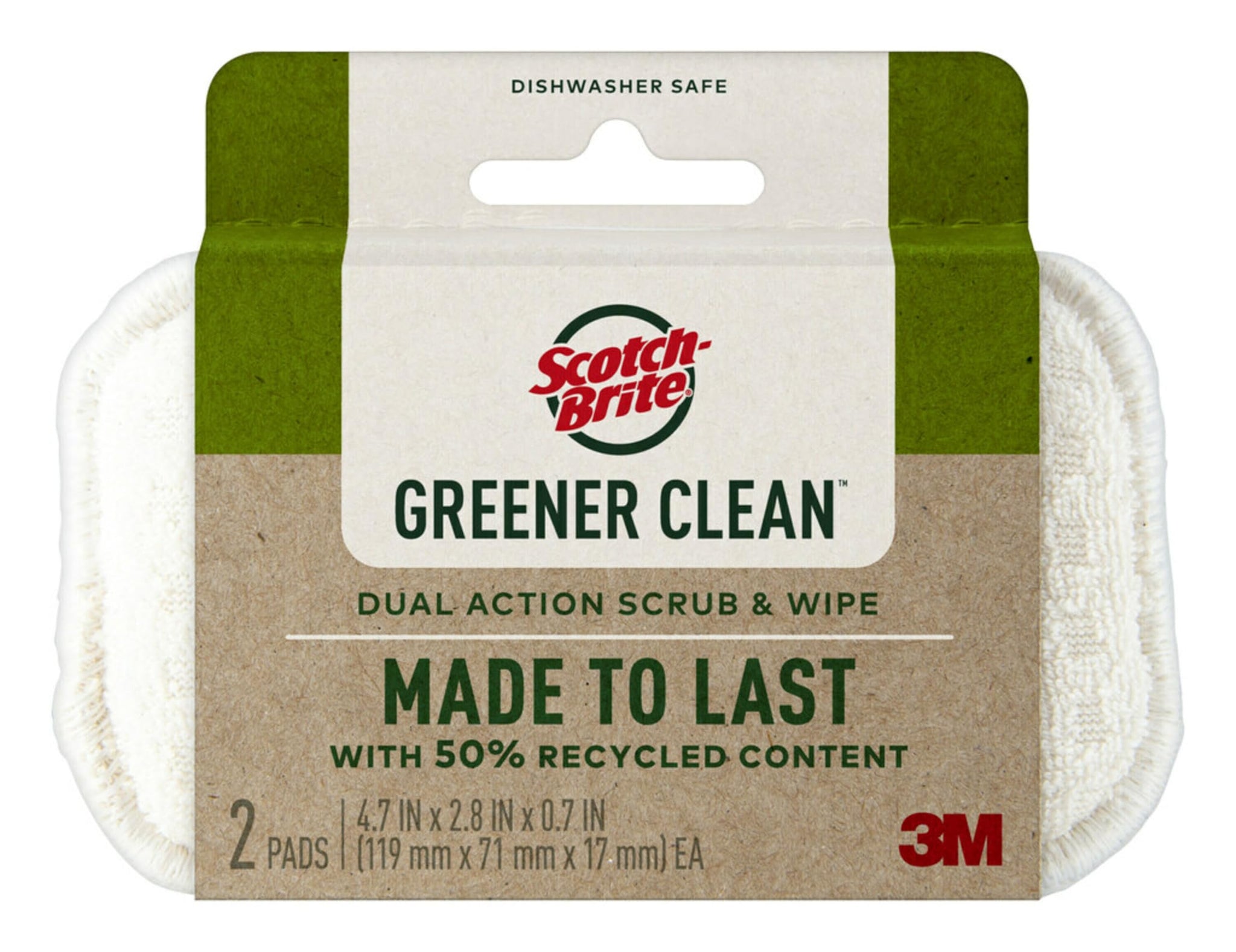 Scotch-Brite Greener Clean Dual Action Scrub & Wipe, 2 Flexible Dish Cloths for Washing Dishes and Kitchen, Safe on Nonstick Pots and Pans, Glassware