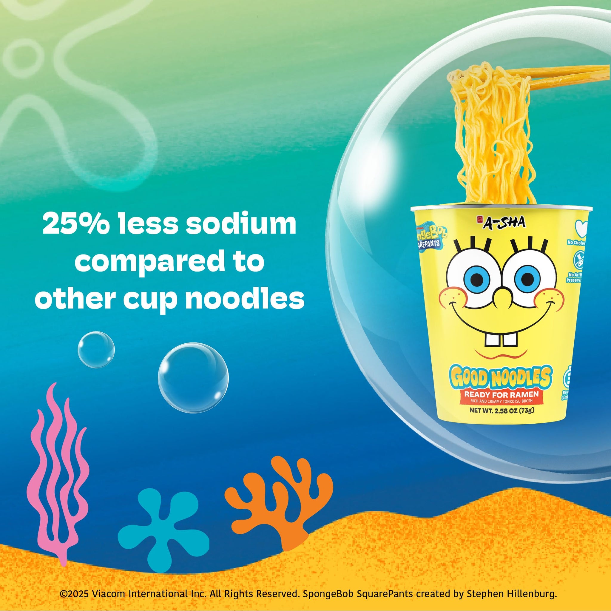 A-Sha & SpongeBob Squarepants Good Noodles (6 Pack) | Ready for Ramen (Mildly Spicy Flavor) | Rich and Creamy Tonkotsu Broth | Better For Your