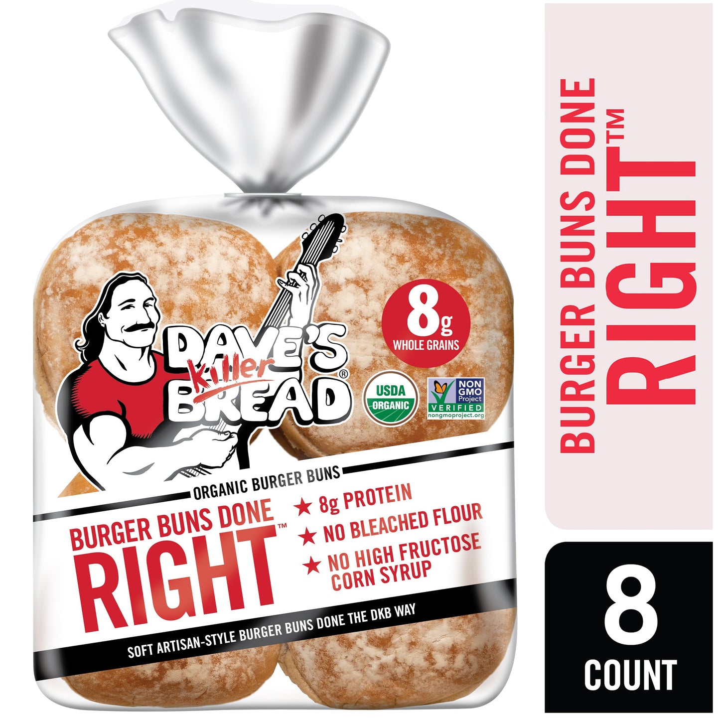 Dave's Killer Bread Burger Buns Done Right, Organic White Bread Hamburger Buns, 8 Count