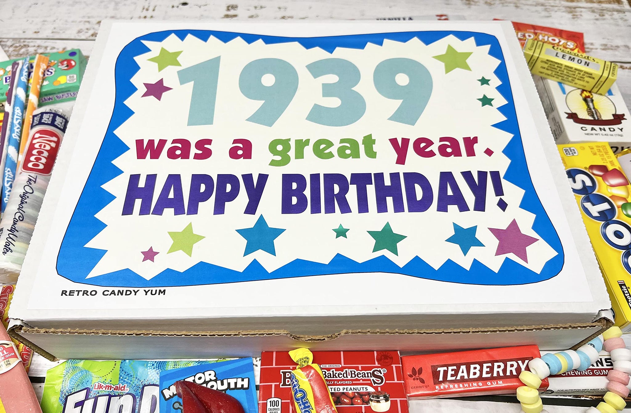 RETRO CANDY YUM ~ 1939 87th Birthday Candy Gift Box From Childhood for 87 Year Old Man or Woman Born 1939