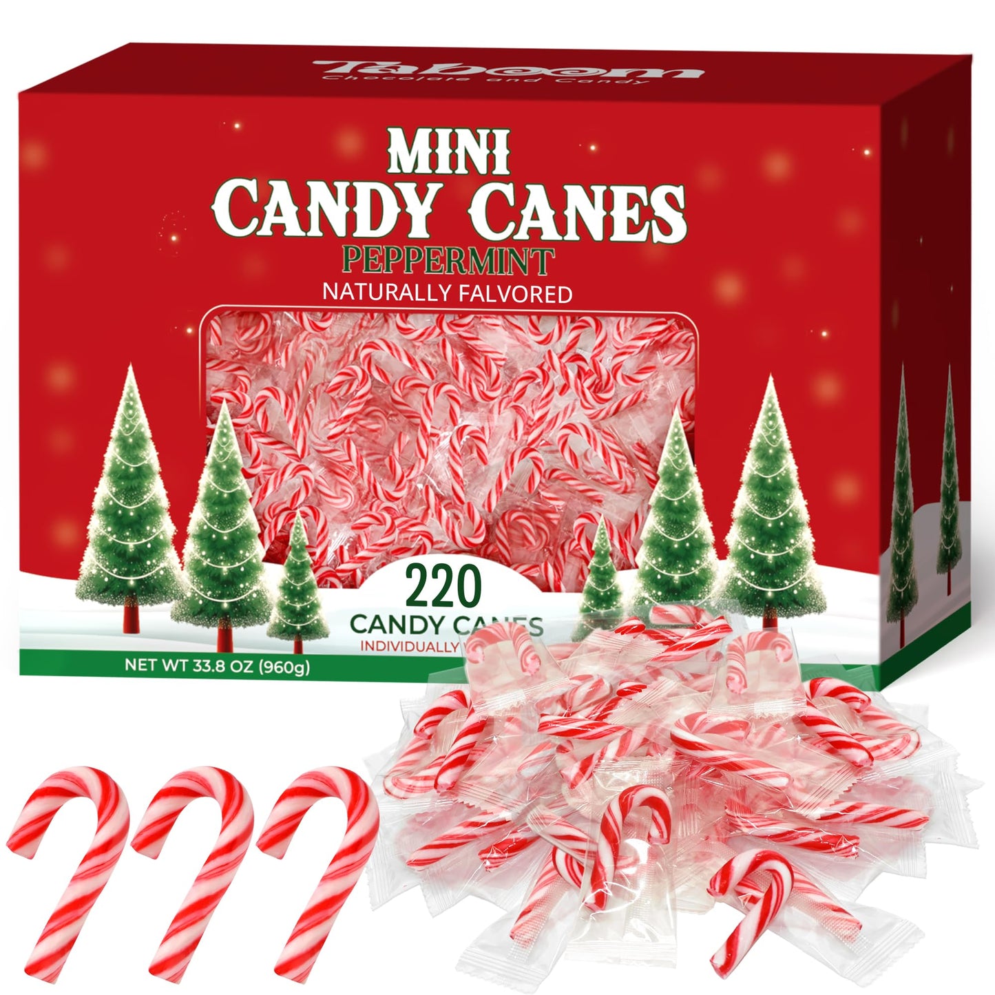 Bulk Mini Candy Cane Individually Wrapped 220 Pack - Small Peppermint Candy Canes Naturally Flavored Red & White Christmas Candy For Holiday Gifts