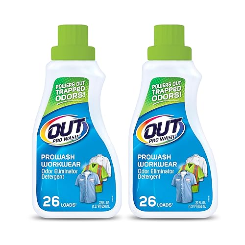 OUT ProWash Workwear Stain Remover Laundry Detergent and Odor Eliminator, Great for Work Clothes, Uniforms, Active Wear, and More, Made in the USA, 22