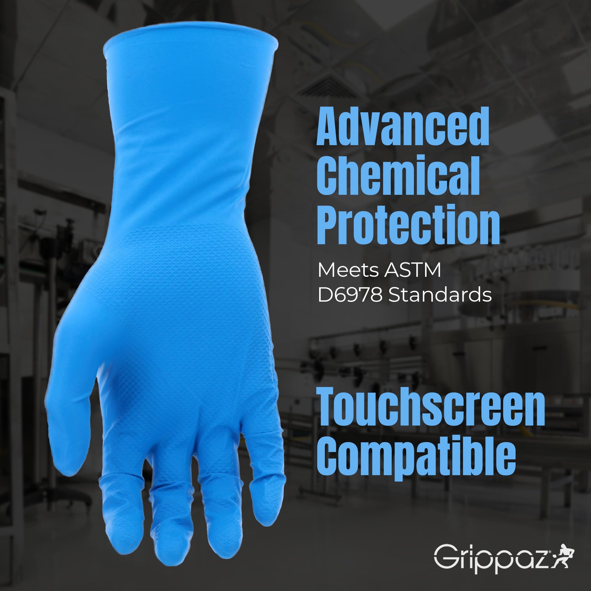 PIP Grippaz Food Plus 8 Mil Nitrile 12" Disposable Gloves 48-Pack, Fish Scale Grip, Enhanced Fatty Food Handling, Blue, Medium (67-308/M)