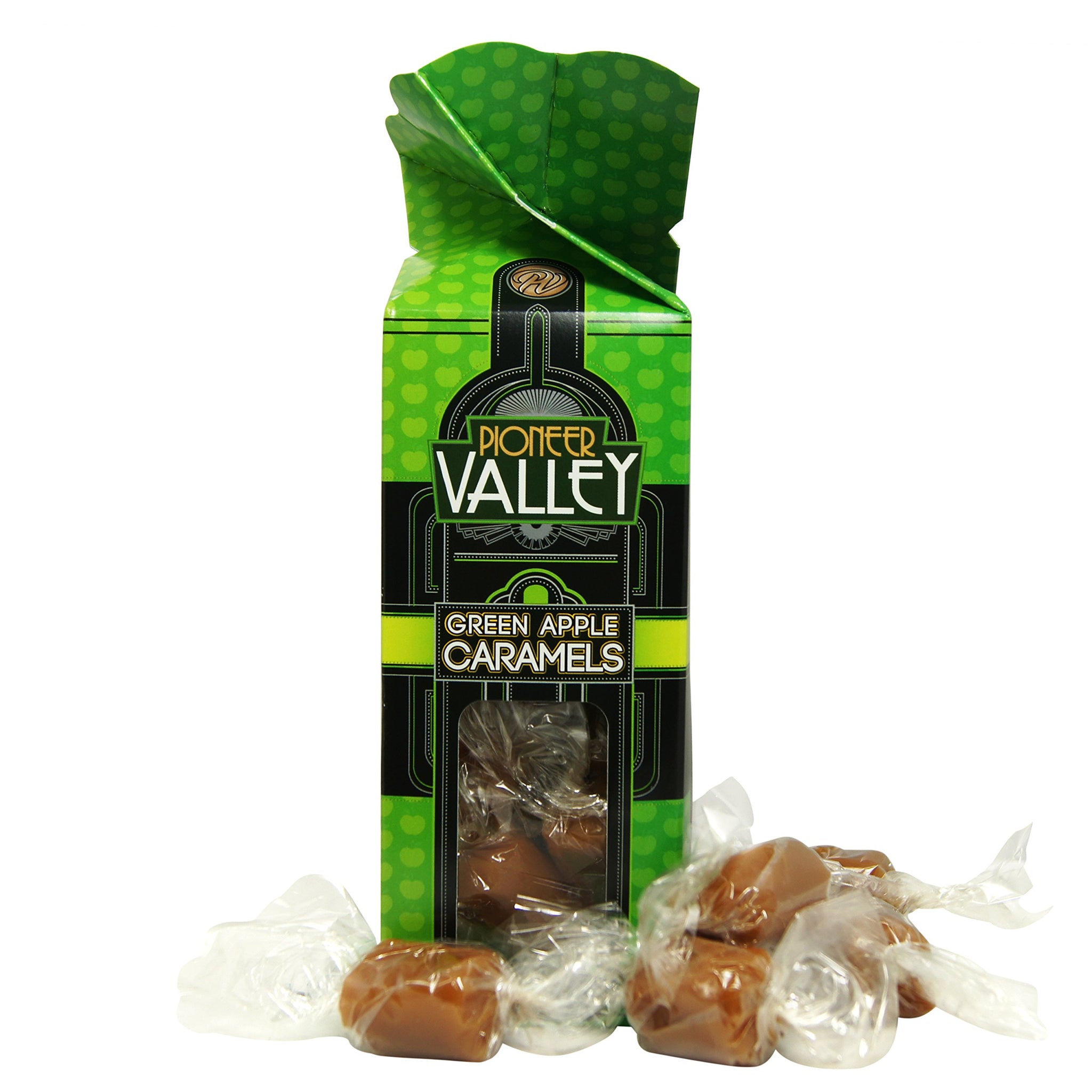 Green Apple Caramels 8oz Box by Pioneer Valley (Soft, Premium, Gourmet, Artisanal)