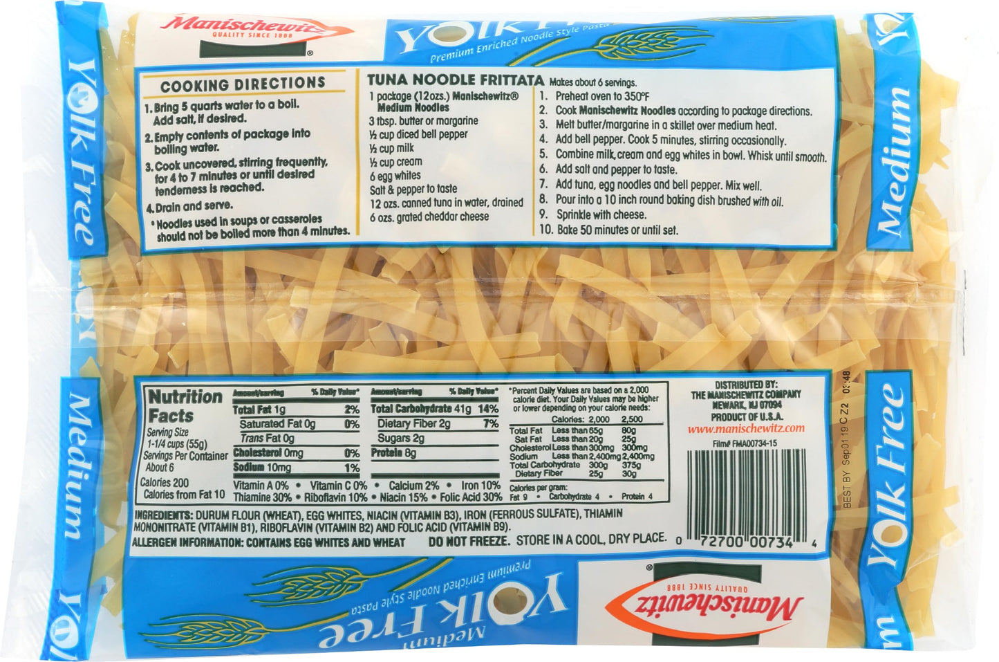 Manischewitz Yolk Free Medium Noodles, 12 OZ