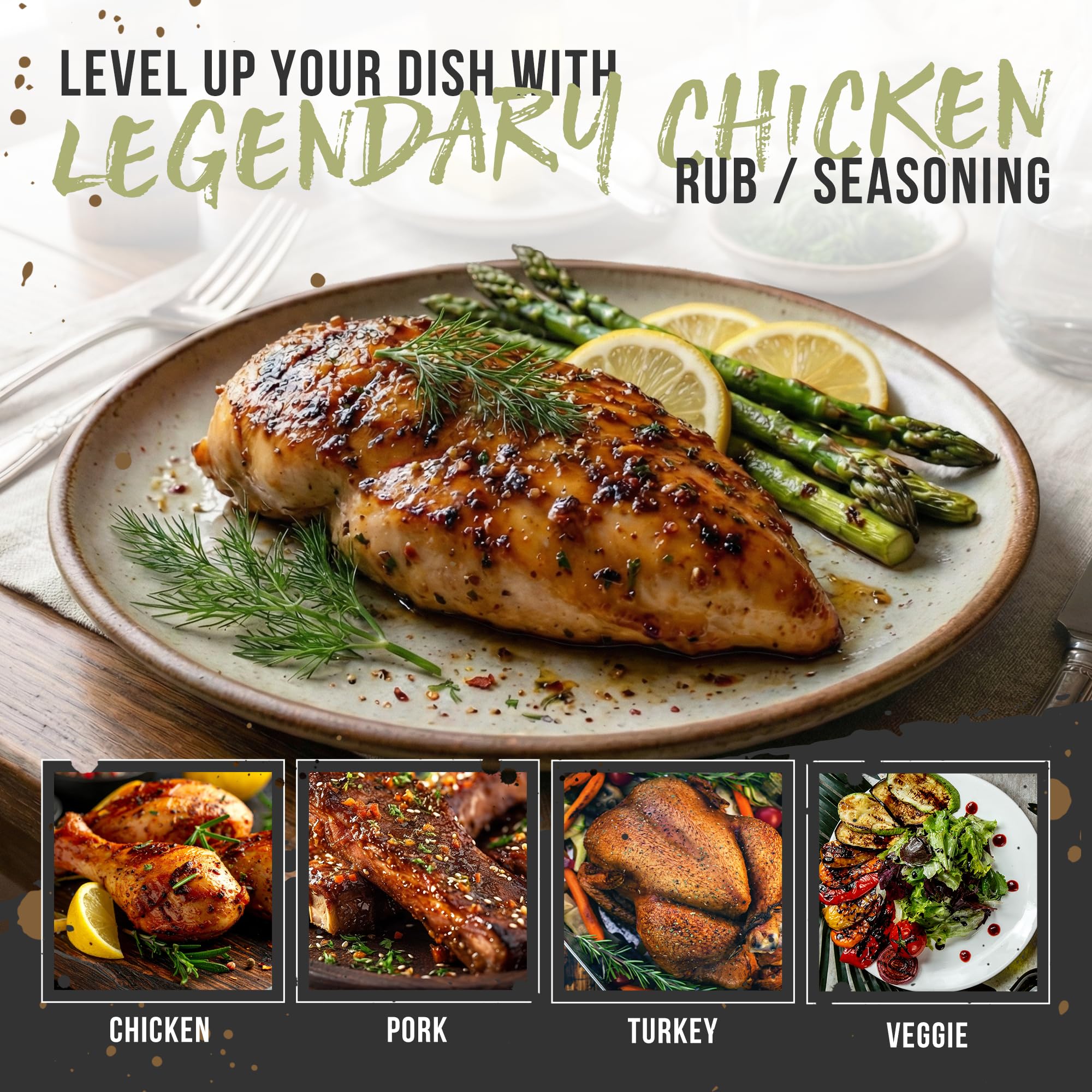 Lane's Legendary Chicken Rub, 13.3 oz - Bold & Balanced Chicken Seasoning Blend with Clean Ingredients, 0 Fat & Cholesterol, 5 Calories per Serving