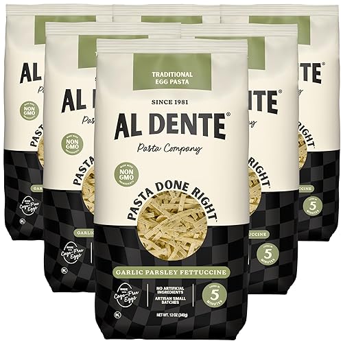 Al Dente Garlic Parsley Fettuccine - All-Natural Egg Pasta. Delicious, Gourmet, And Versatile. Traditional Pasta Noodles Made With Cage-Free Eggs