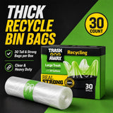Trash Away Heavy Duty Clear Recycling Bags | Tall & Strong Bags for Home & Kitchen - (30 Ct, 30 Gallons) Large Trash Bags Paper, Plastic & Aluminum |