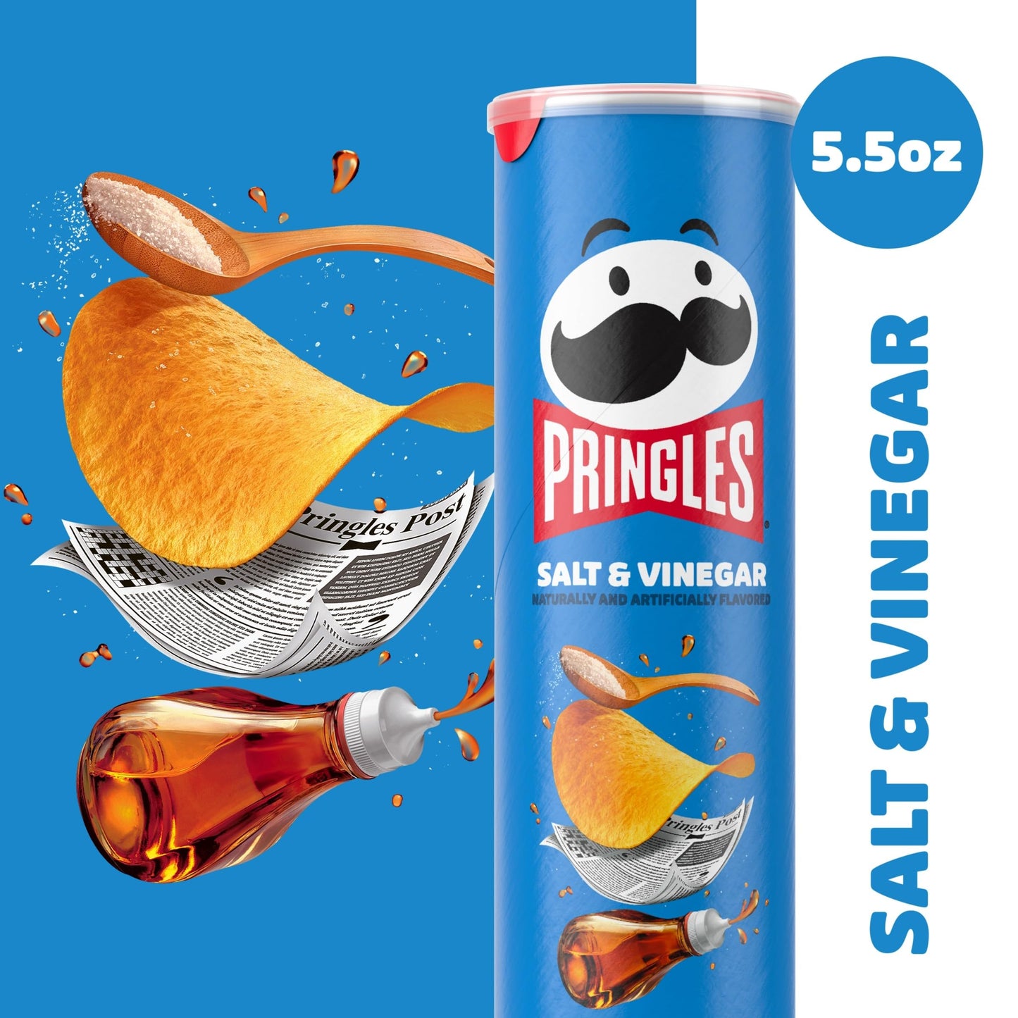 Pringles Potato Crisps Chips, Lunch Snacks, On-The-Go Snacks, Salt and Vinegar, 5.5oz Can (1 Can)