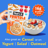 That’s it. Fruitola Fruit Granola - Cinnamon, 16g Plant-Based Protein + 7g Fiber from Fruit Per Bowl, 100% Real Fruits, Only 4 Ingredients, Zero Added
