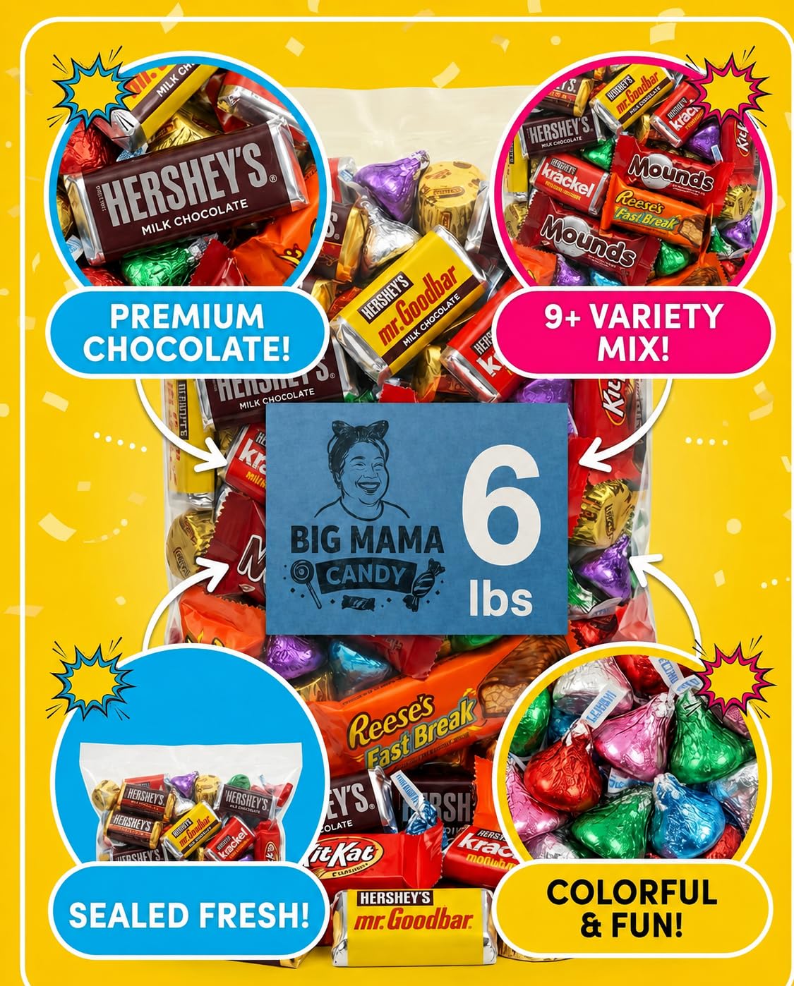 Big Mama Assorted Candy Bulk Gummy Sour Variety Pack 6 lb