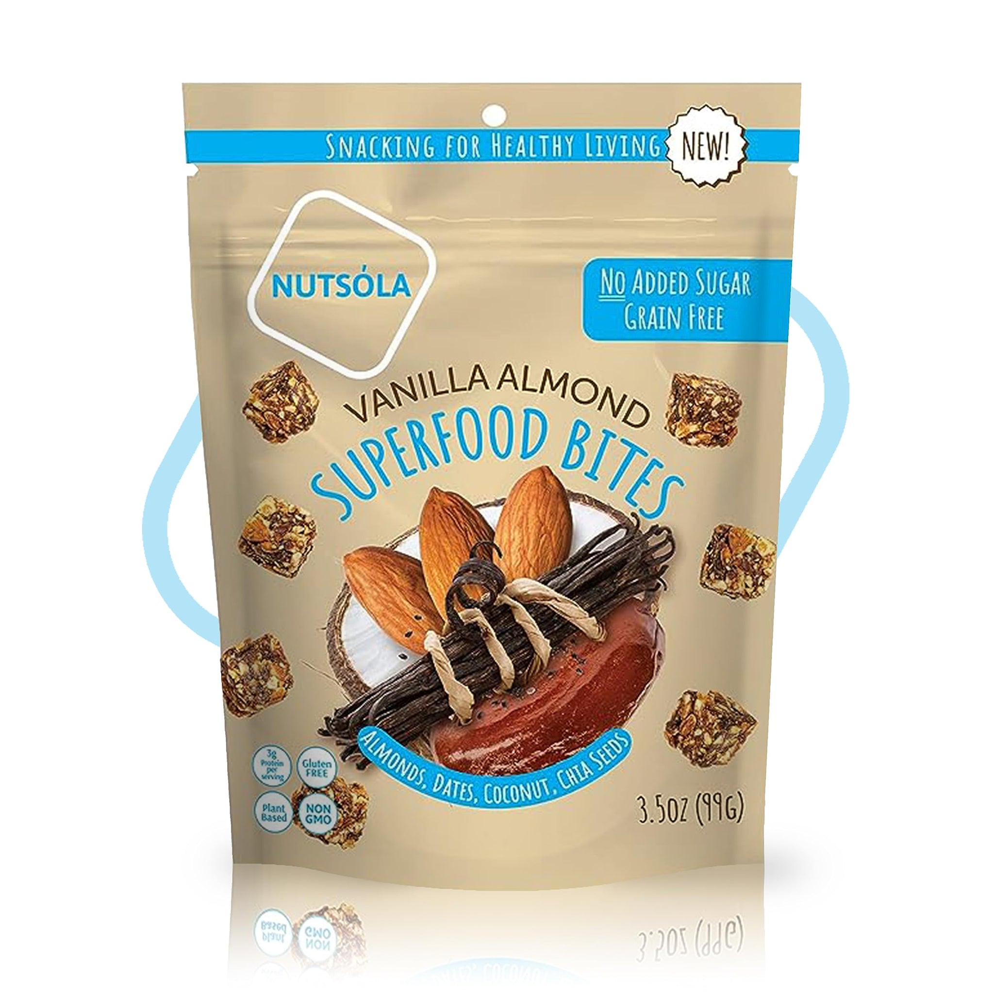 NUTSÓLA Vanilla Almond Superfood Bites - Gluten Free, Grain-Free, Non-Gmo, and Naturally Date-Sweetened, Vegan Snacks with No Sugar Added (3.5 Ounces