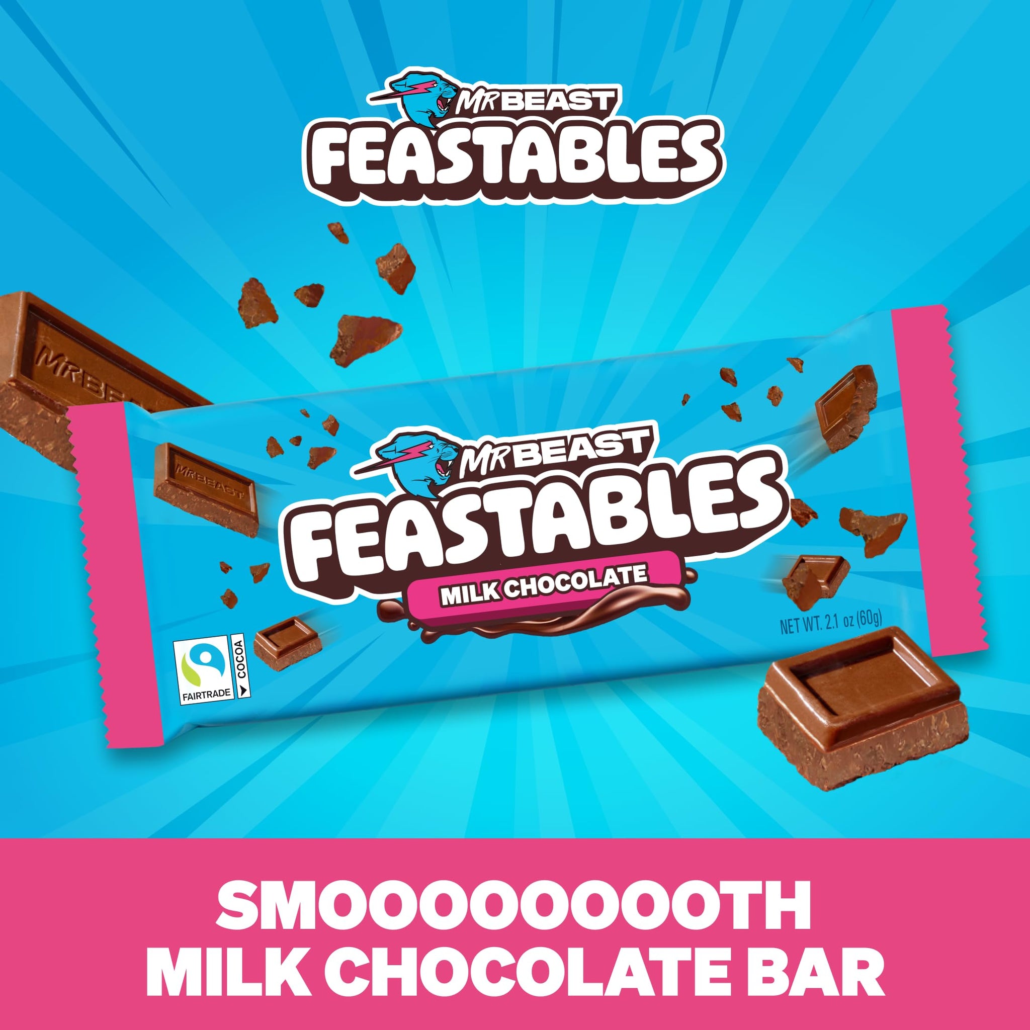 MrBeast Feastables Milk Chocolate Combo Pack, 20 Count, King Size Milk Chocolate & Milk Crunch Bars, Crispy Rice Candy, 2.1oz Each