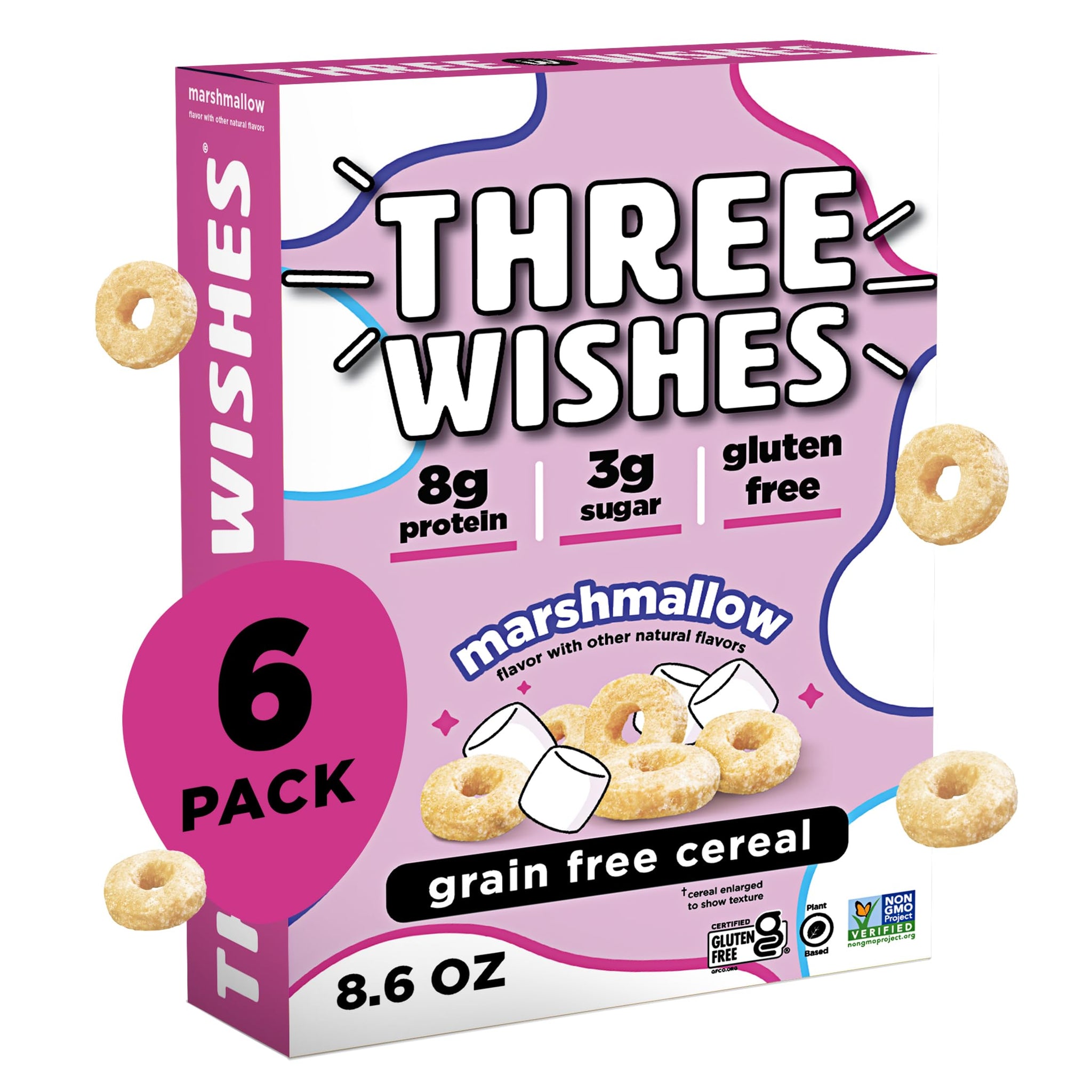 Three Wishes Grain-Free Protein Breakfast Cereal - 8g Protein and 3g Fiber - Healthy, Low-Sugar Breakfast Cereal, Gluten Free, Vegan-Friendly, Non-GMO