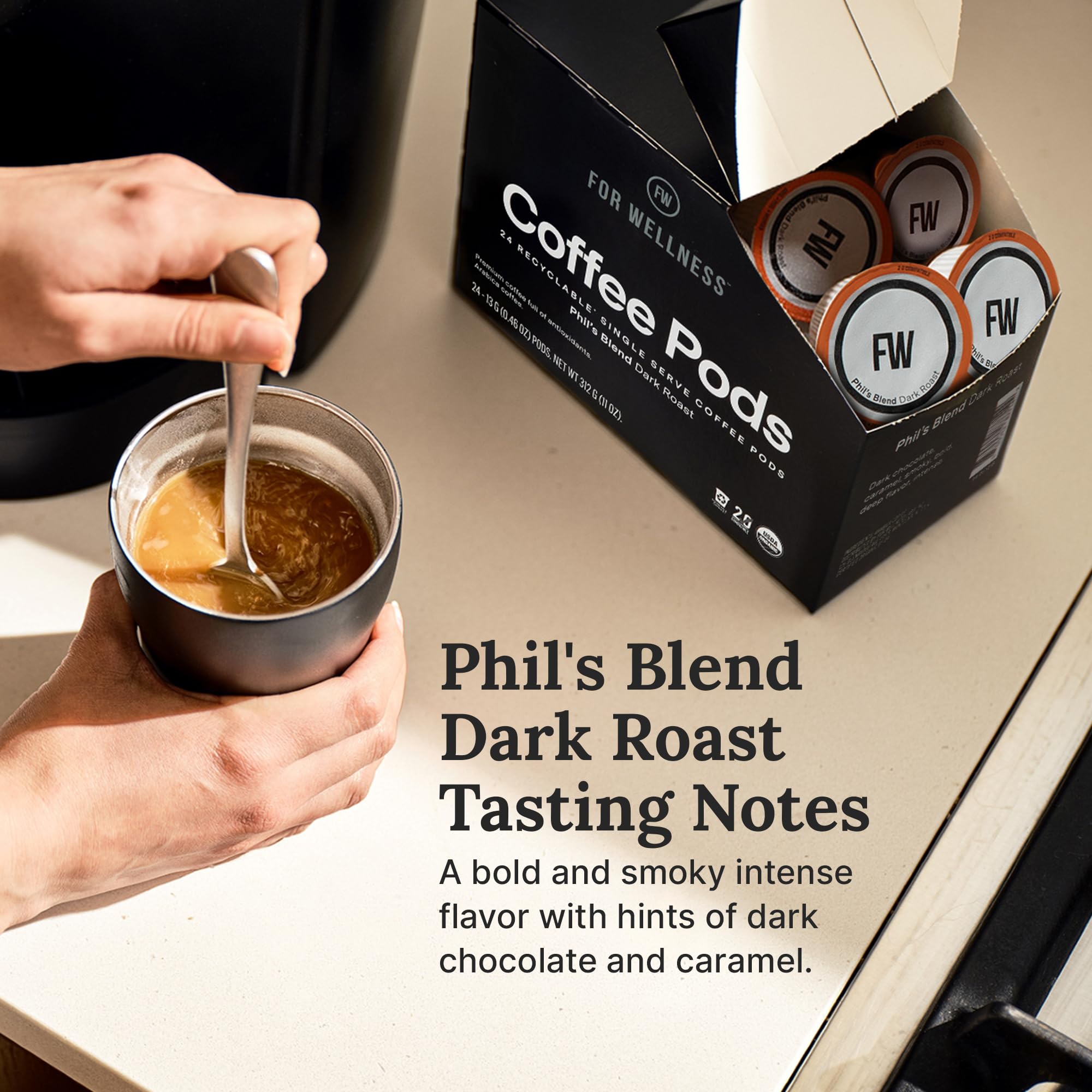 For Wellness Arabica Coffee Pods (24 Pods, Dark Roast) - Pair With The Good Stuff to Supercharge Your Coffee