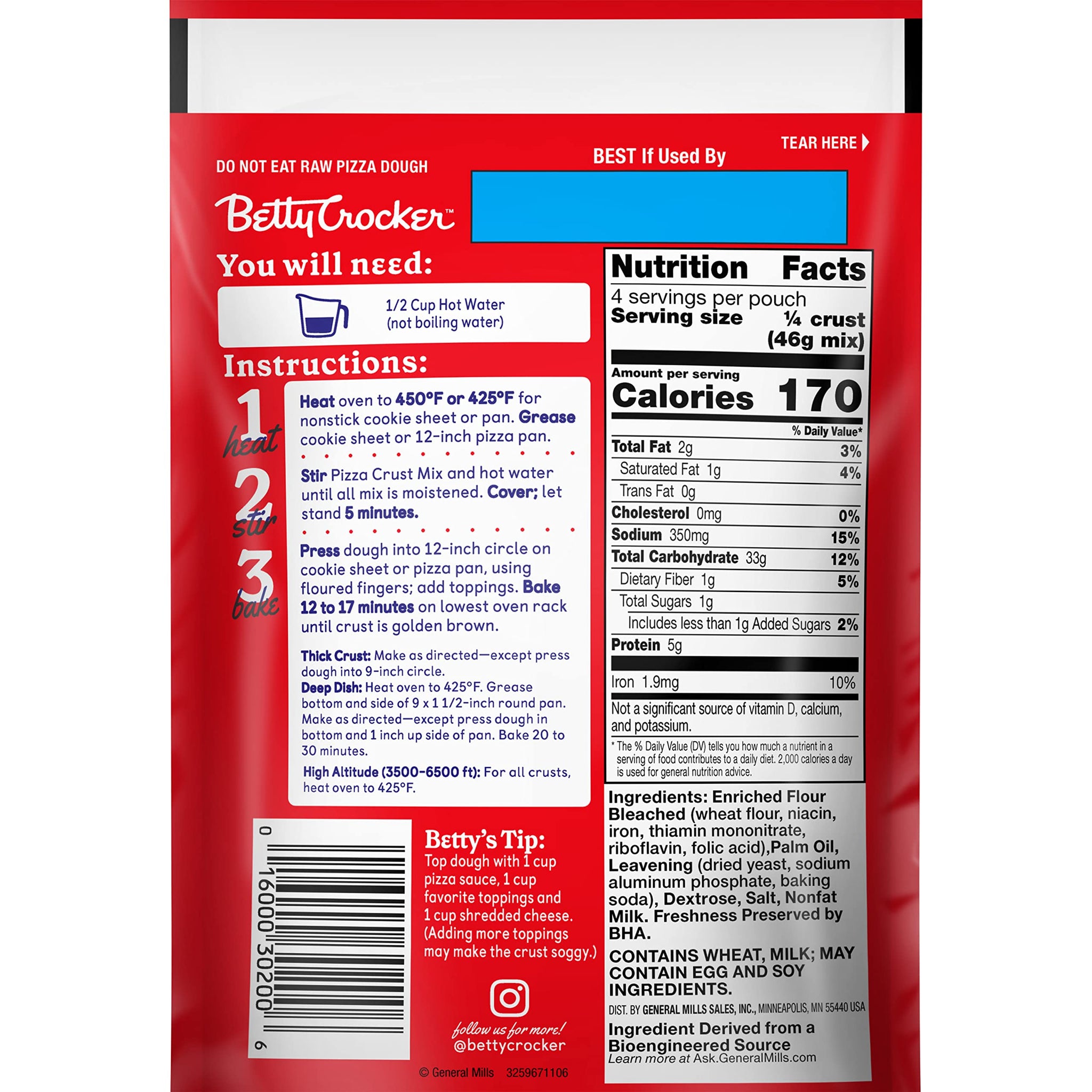 Betty Crocker Pizza Crust Mix, Makes One 12-inch Crust, 6.5 oz.