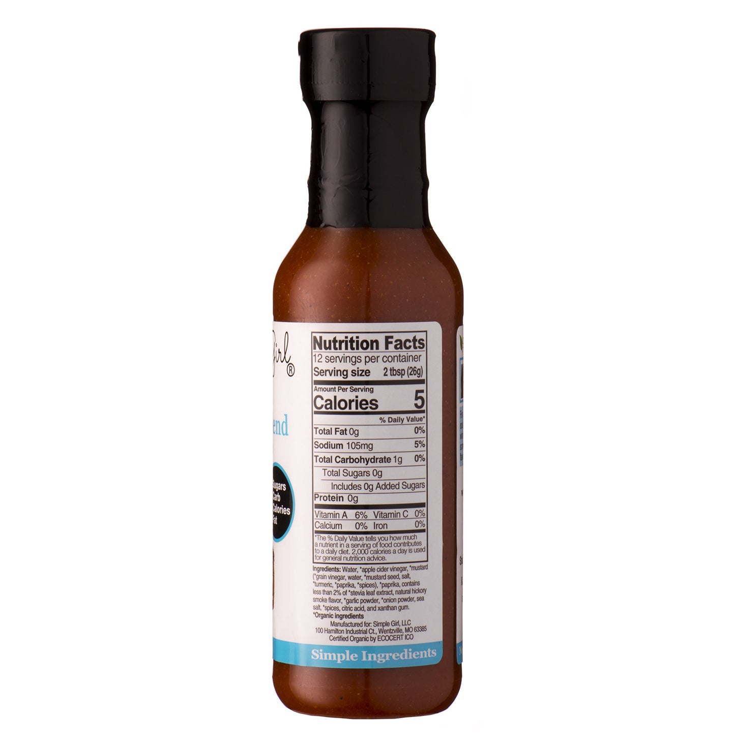 Simple Girl Organic Southern Blend Sugar Free BBQ Sauce - 12 Oz - Liven Up Your Healthy Diet! - Certified Organic - Kosher - Gluten Free - Fits Keto