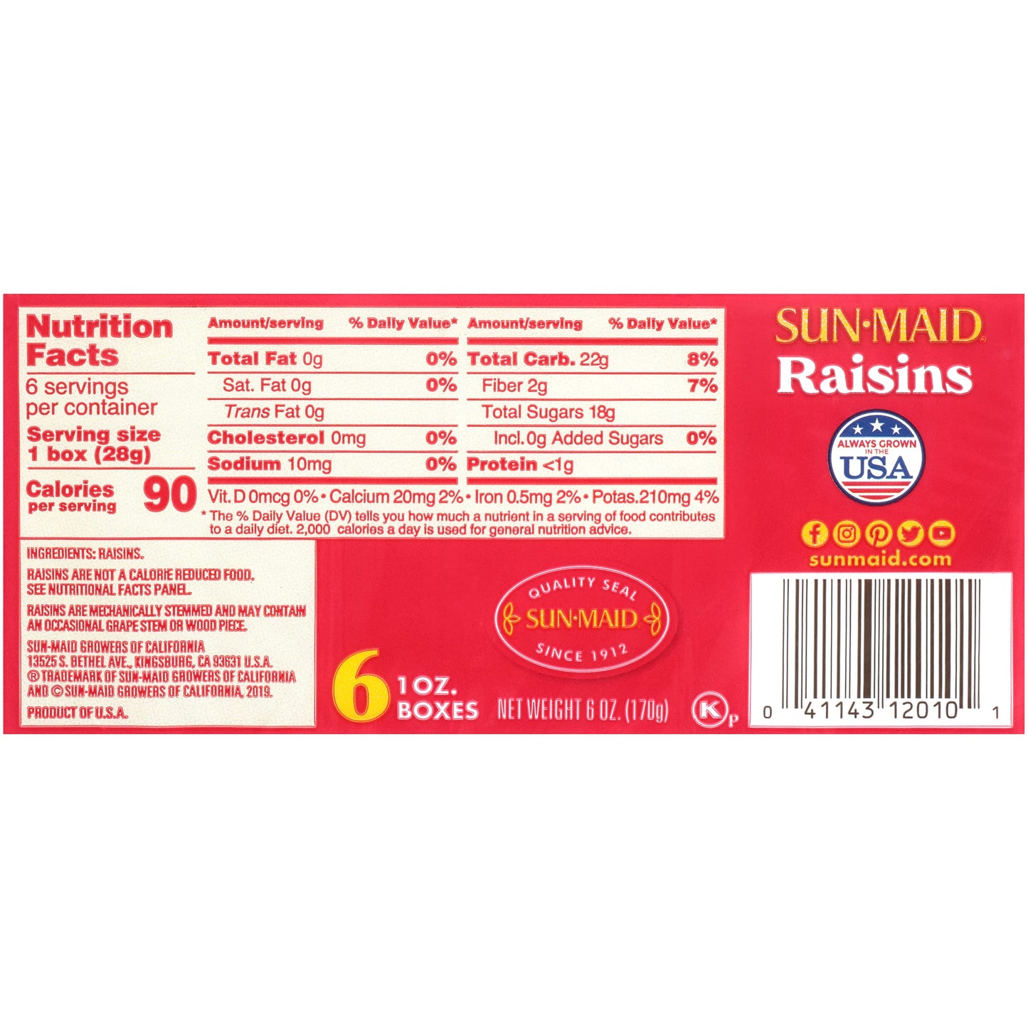 Sun Maid California Raisins (24 Boxes 6 x 4 packs)