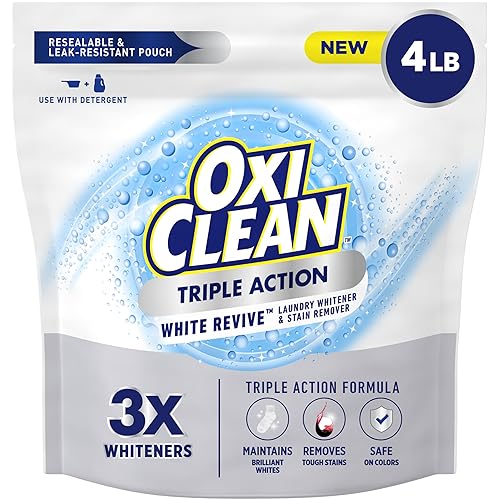 OxiClean Triple Action White Revive Laundry Whitener and Stain Remover Powder, Use with Detergent, Whitens and Brightens Clothes, Removes Tough