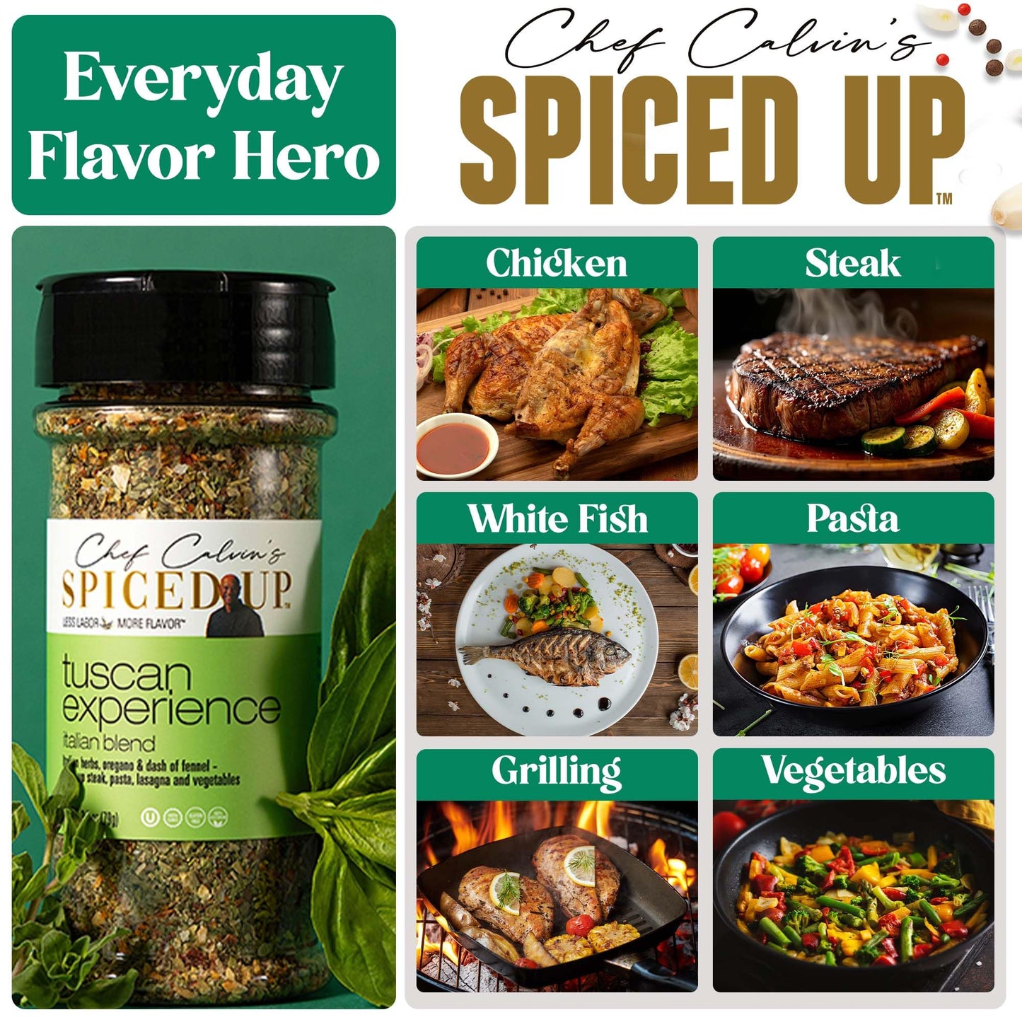 Spiced Up Tuscan Experience Seasonings and Spices for Cooking, Italian Herbs and Spices with Garlic, Fennel & Tomato, Tuscan All Spice Seasoning Dried